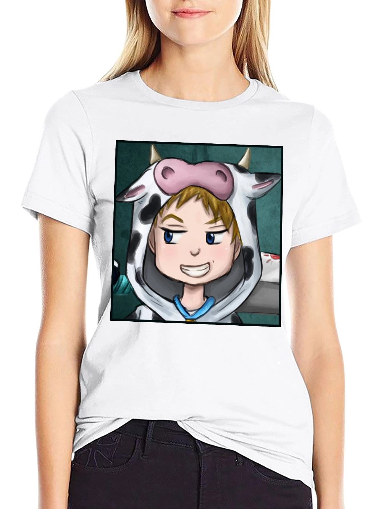 Cow Costume Character Black T-Shirt