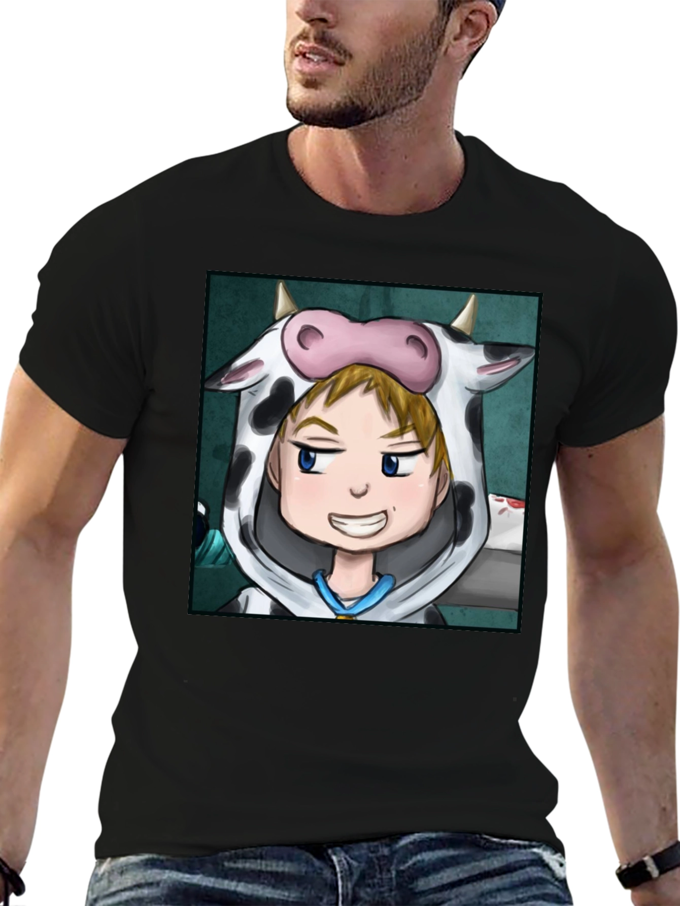 Cow Costume Character Black T-Shirt