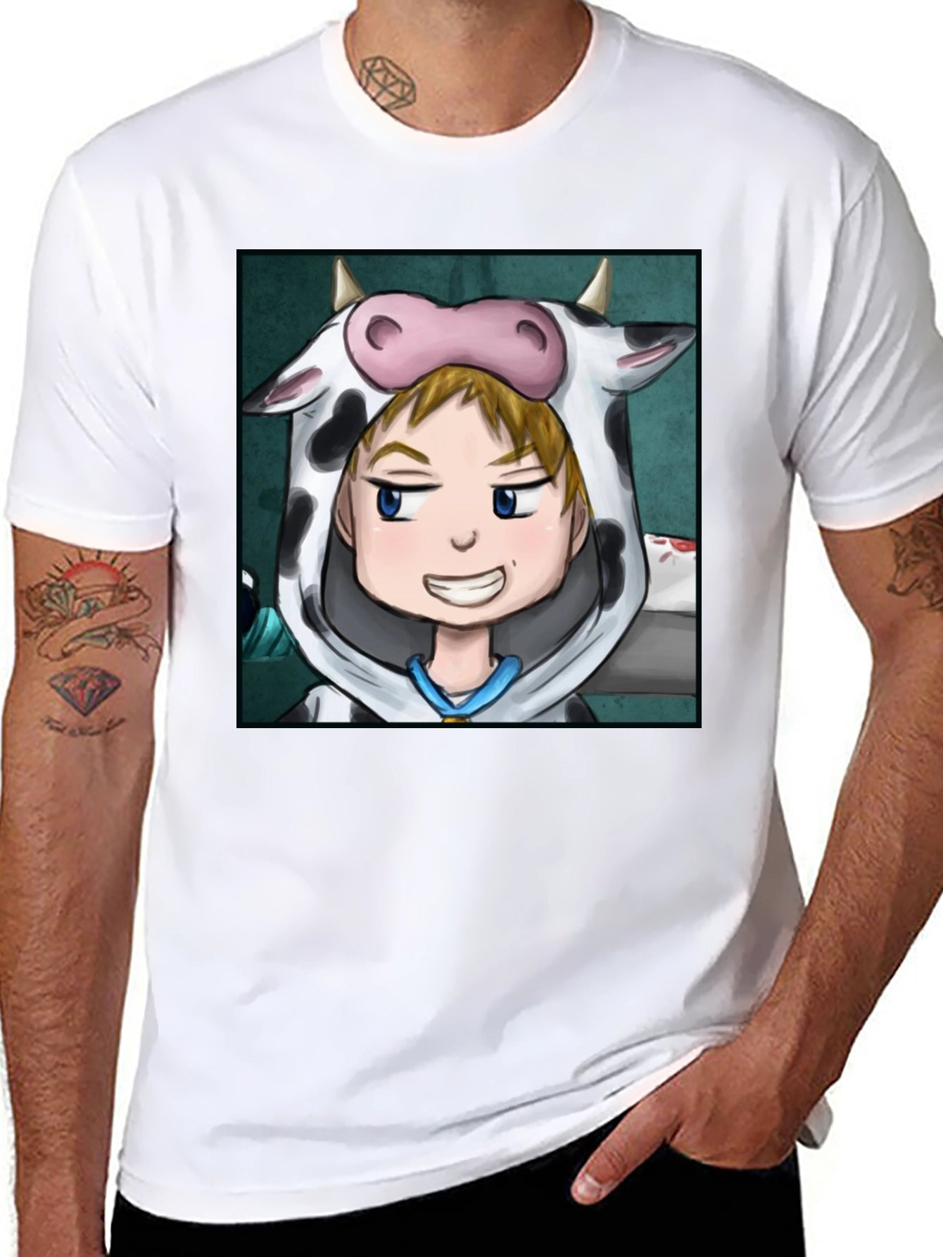 Cow Costume Character Black T-Shirt