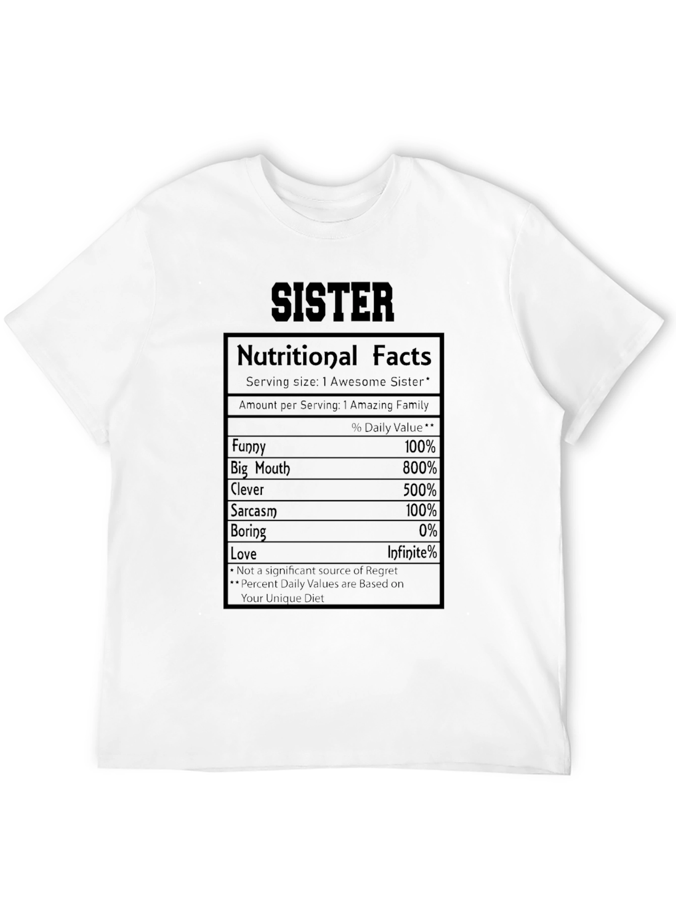 Sister Nutritional Facts T-Shirt Funny Gift