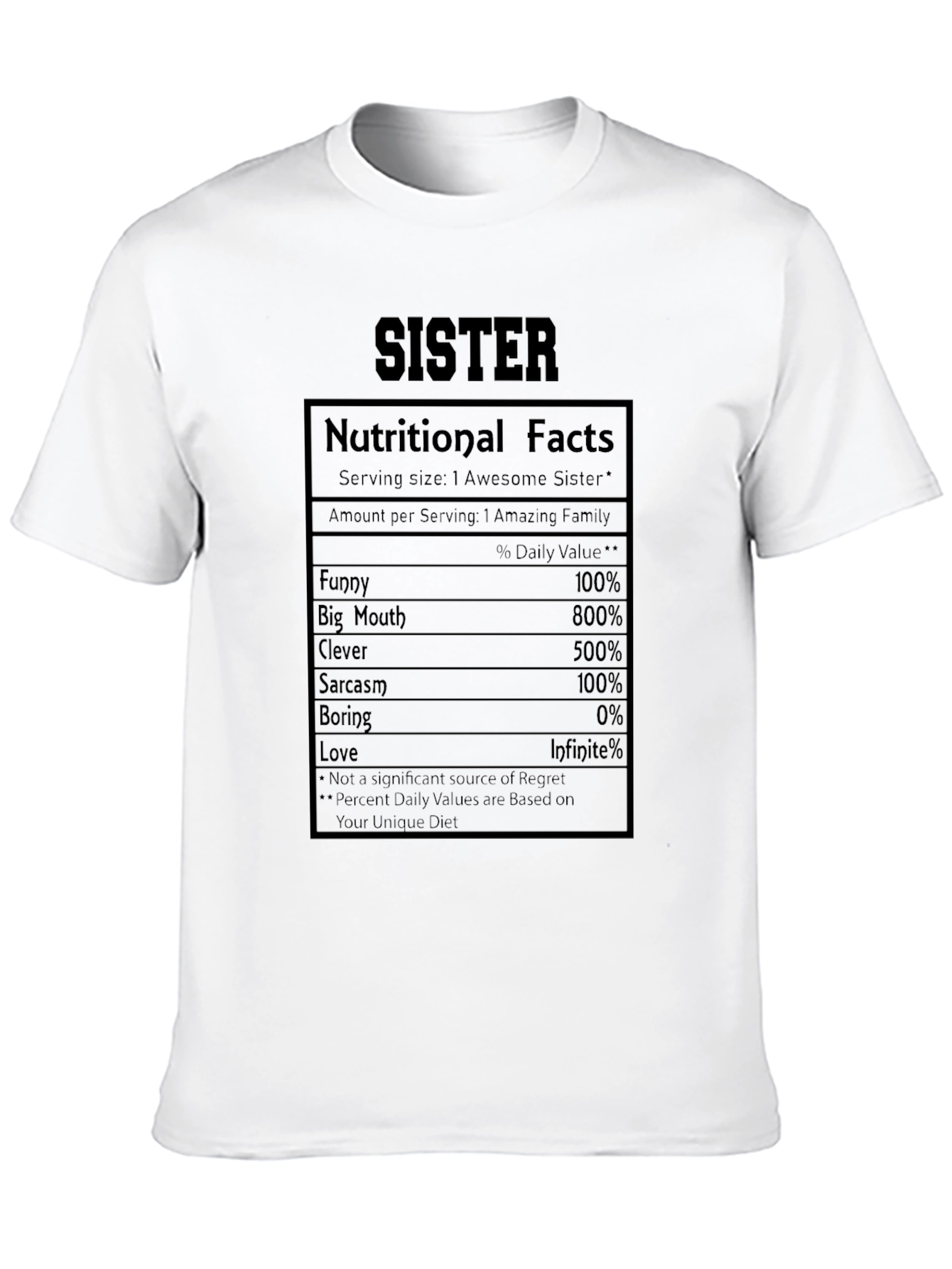 Sister Nutritional Facts T-Shirt Funny Gift