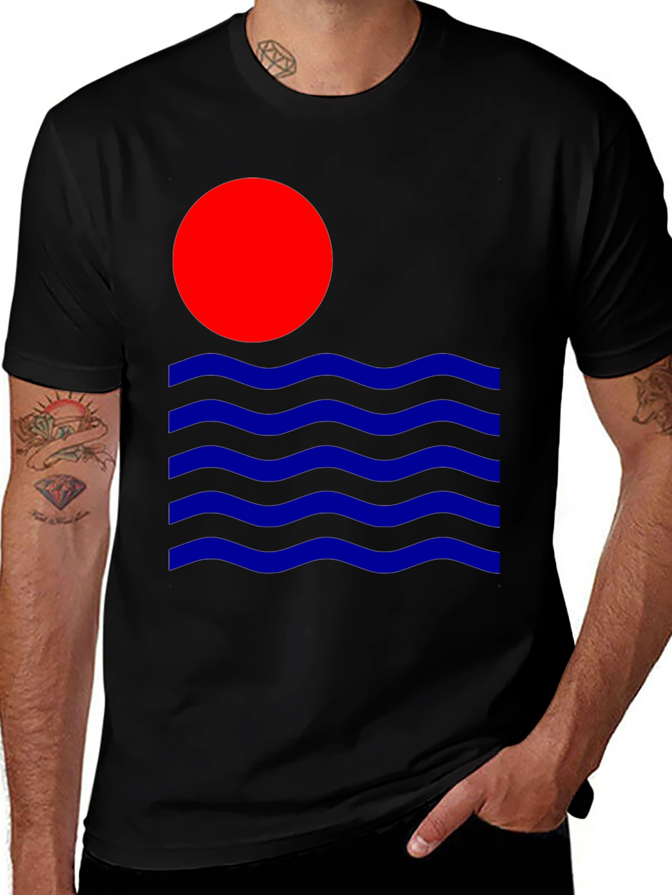 Retro Sun & Waves Graphic Tee - Black