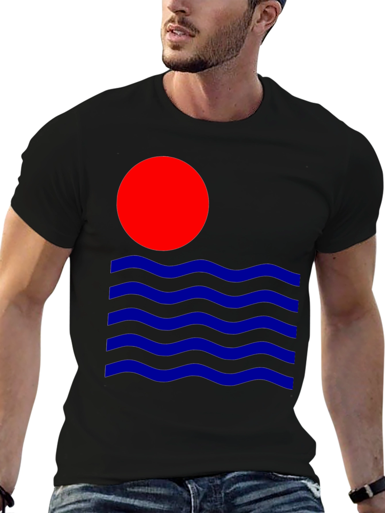 Retro Sun & Waves Graphic Tee - Black