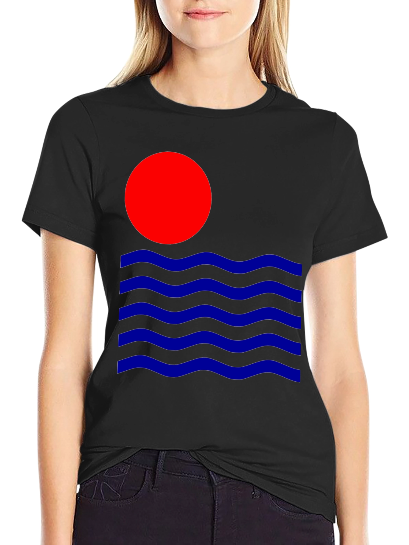 Retro Sun & Waves Graphic Tee - Black
