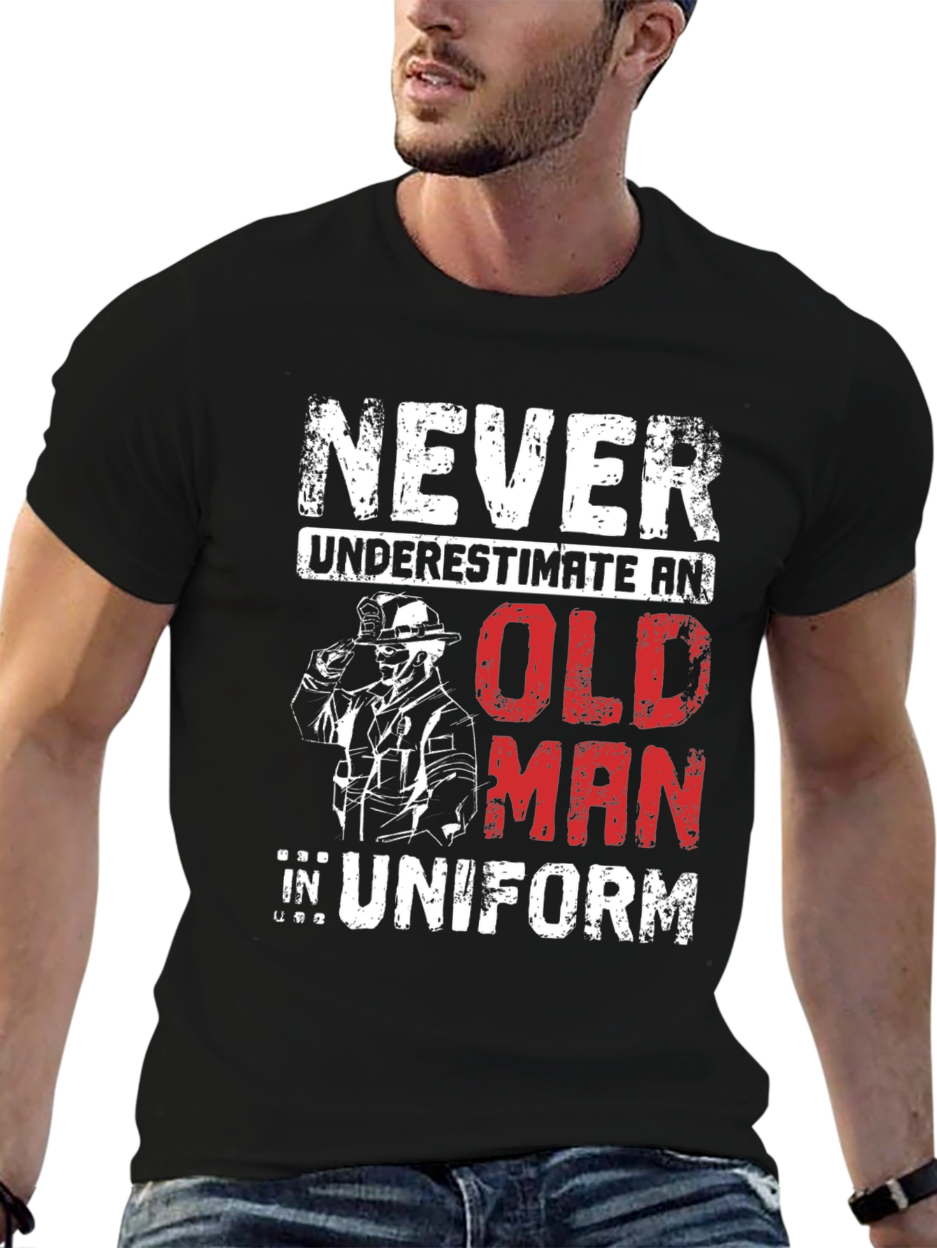 Never Underestimate an Old Man in Uniform T-Shirt