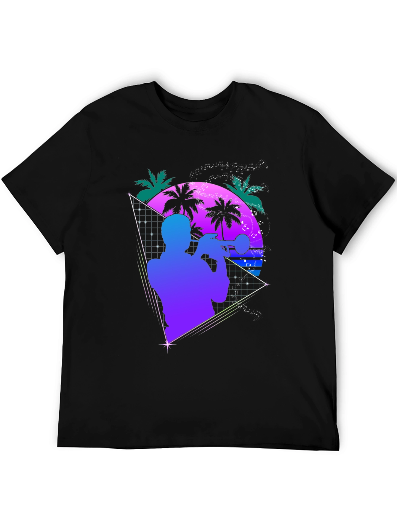 Retro Trumpet Player T-Shirt - 80s Synthwave Style