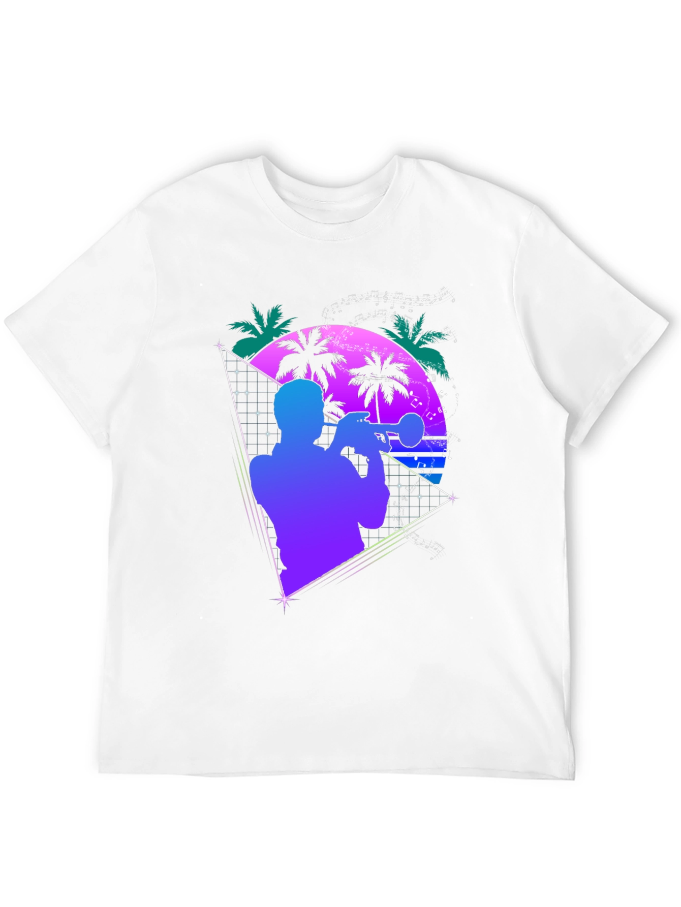 Retro Trumpet Player T-Shirt - 80s Synthwave Style