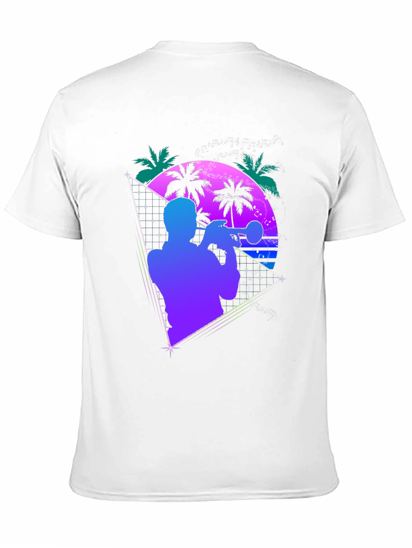 Retro Trumpet Player T-Shirt - 80s Synthwave Style
