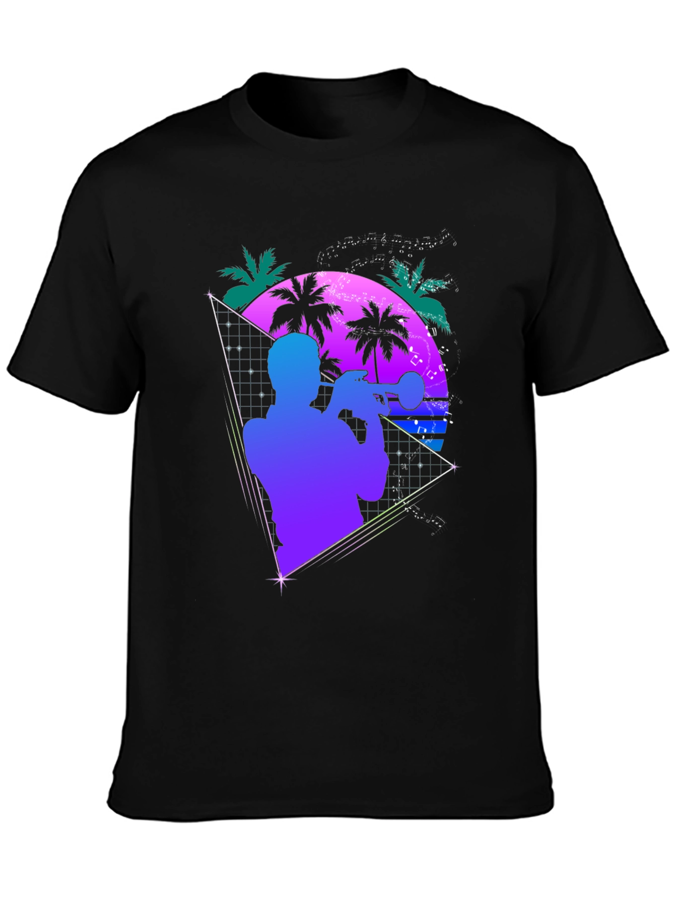 Retro Trumpet Player T-Shirt - 80s Synthwave Style