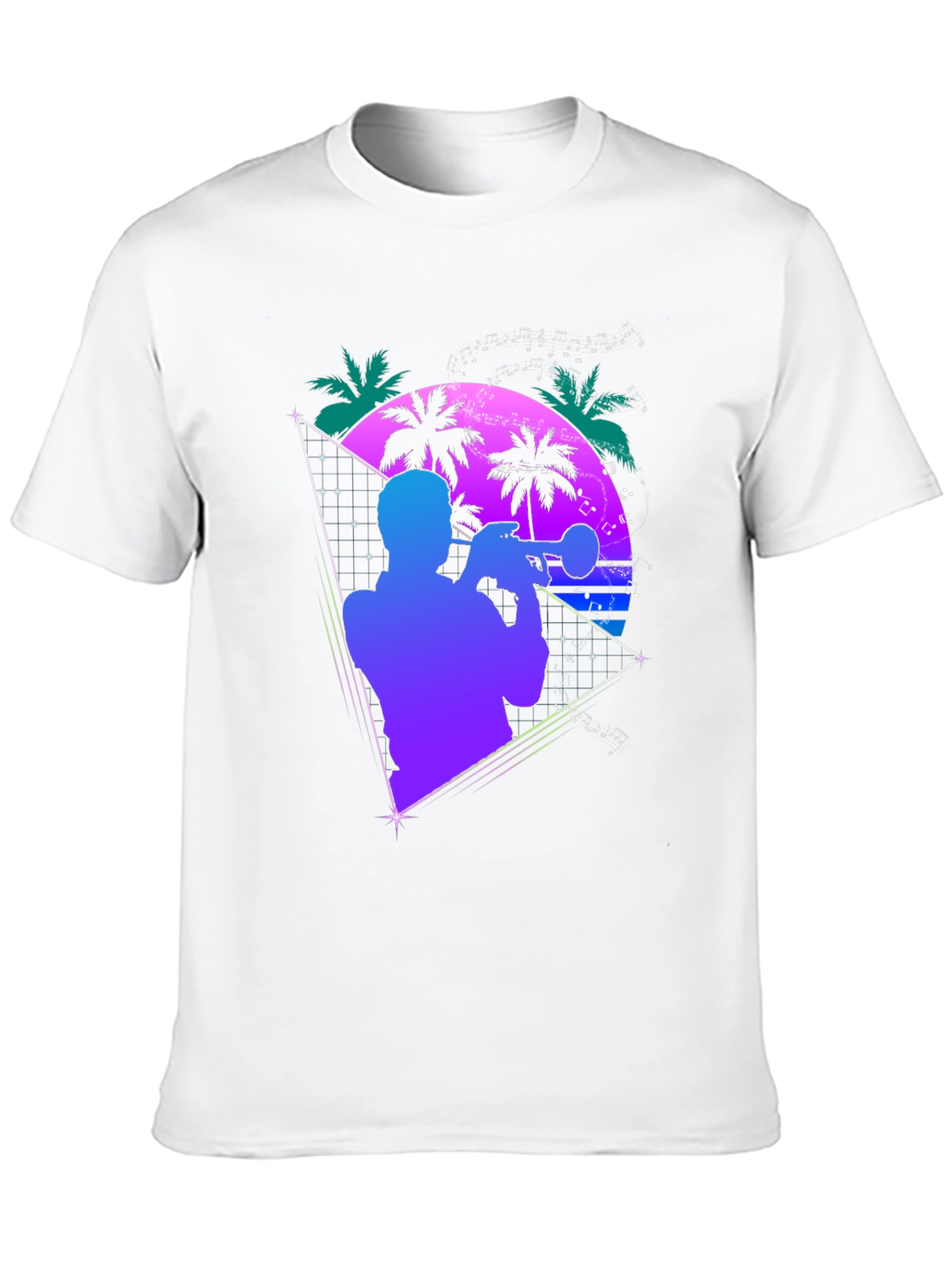 Retro Trumpet Player T-Shirt - 80s Synthwave Style