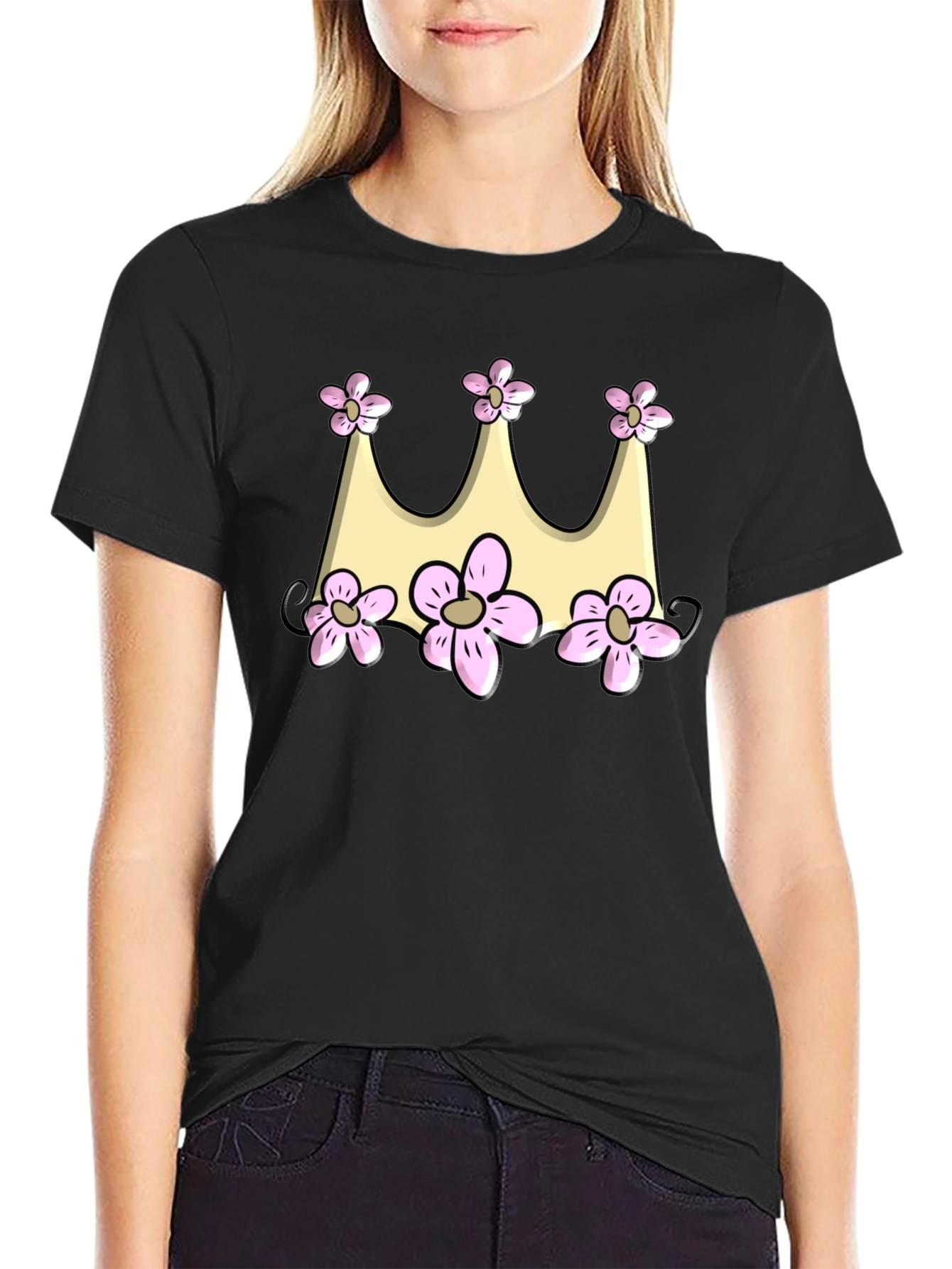 Floral Crown Graphic Black Tee