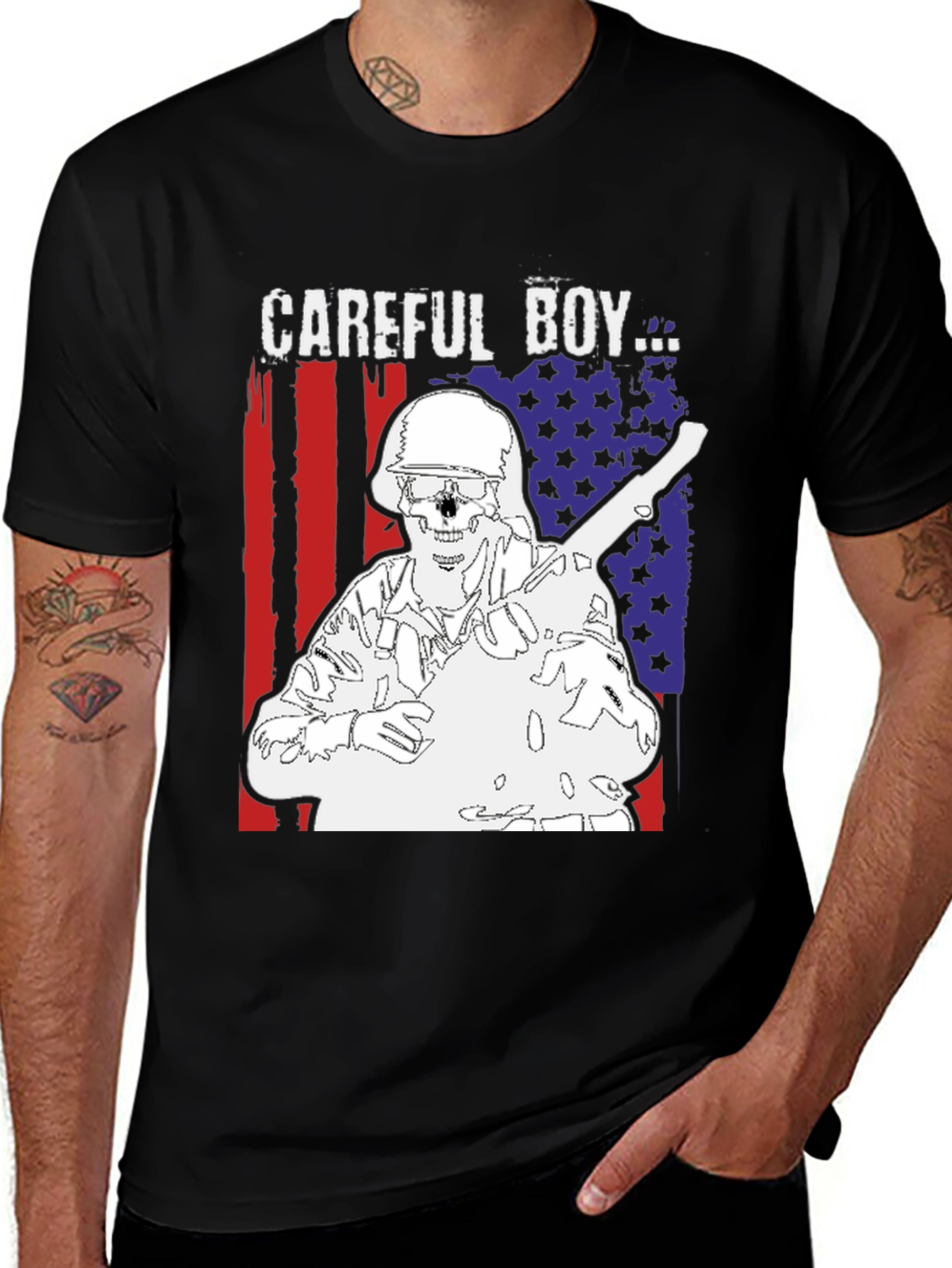 Careful Boy Graphic Print Black T-Shirt
