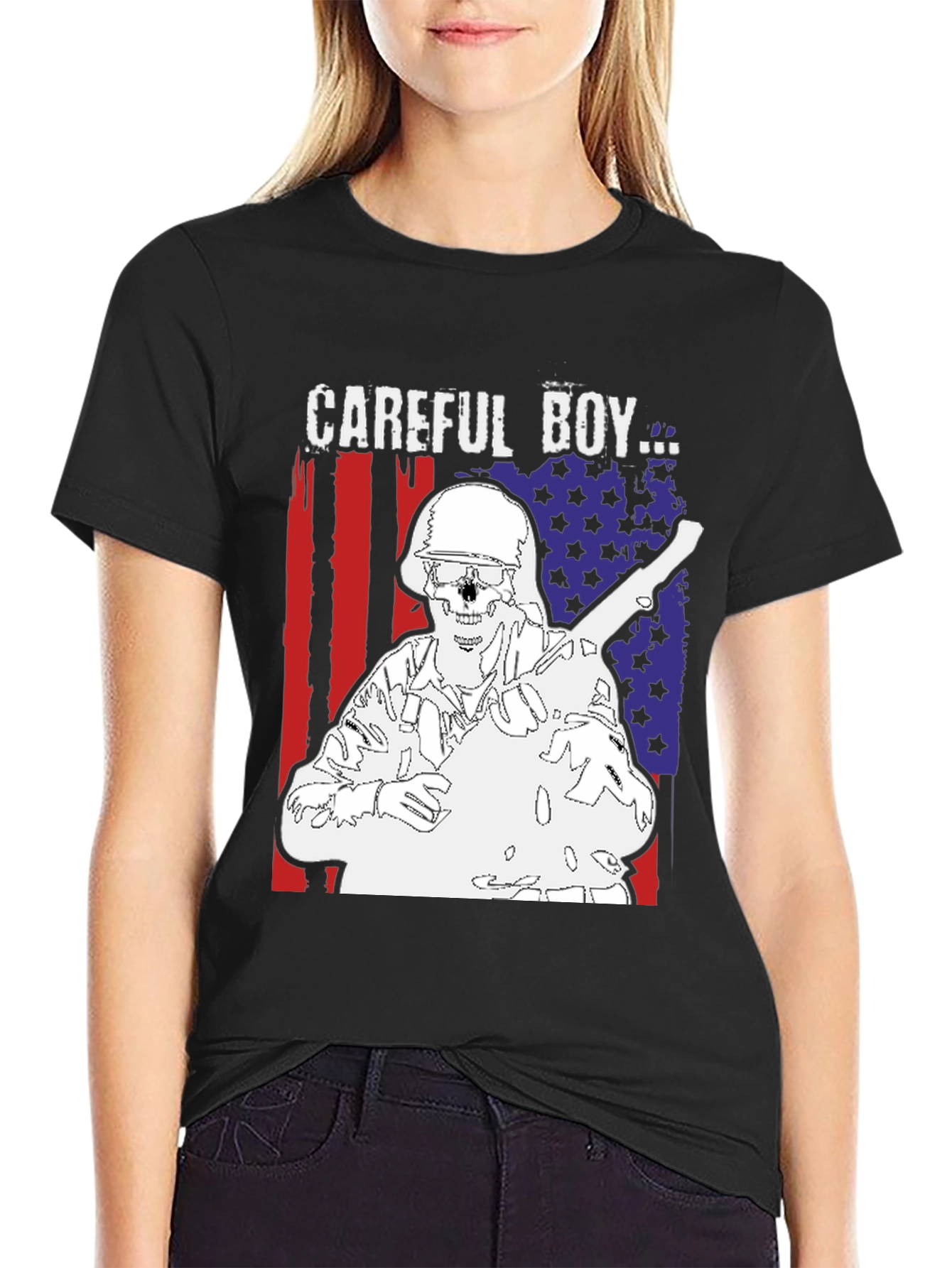 Careful Boy Graphic Print Black T-Shirt
