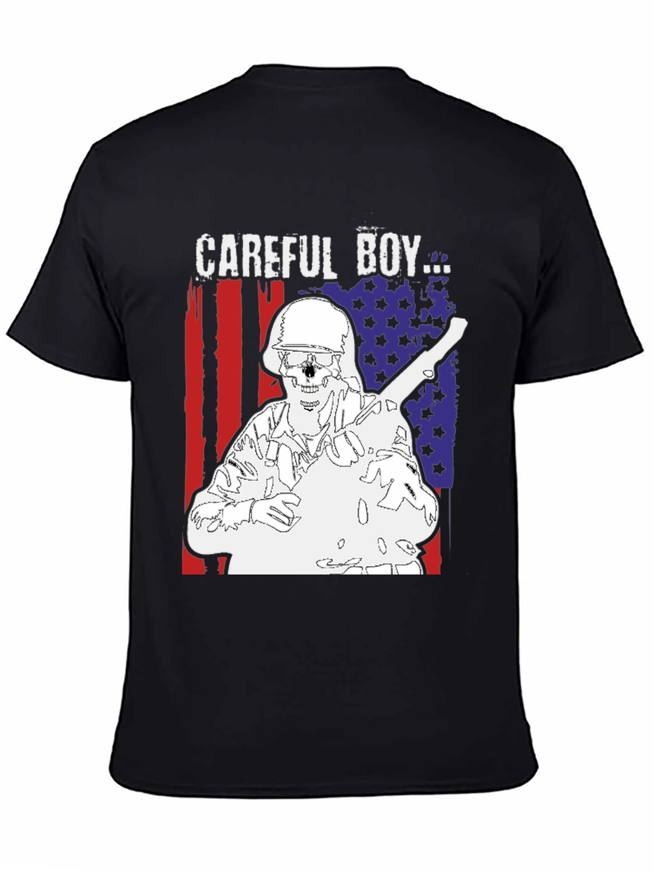 Careful Boy Graphic Print Black T-Shirt