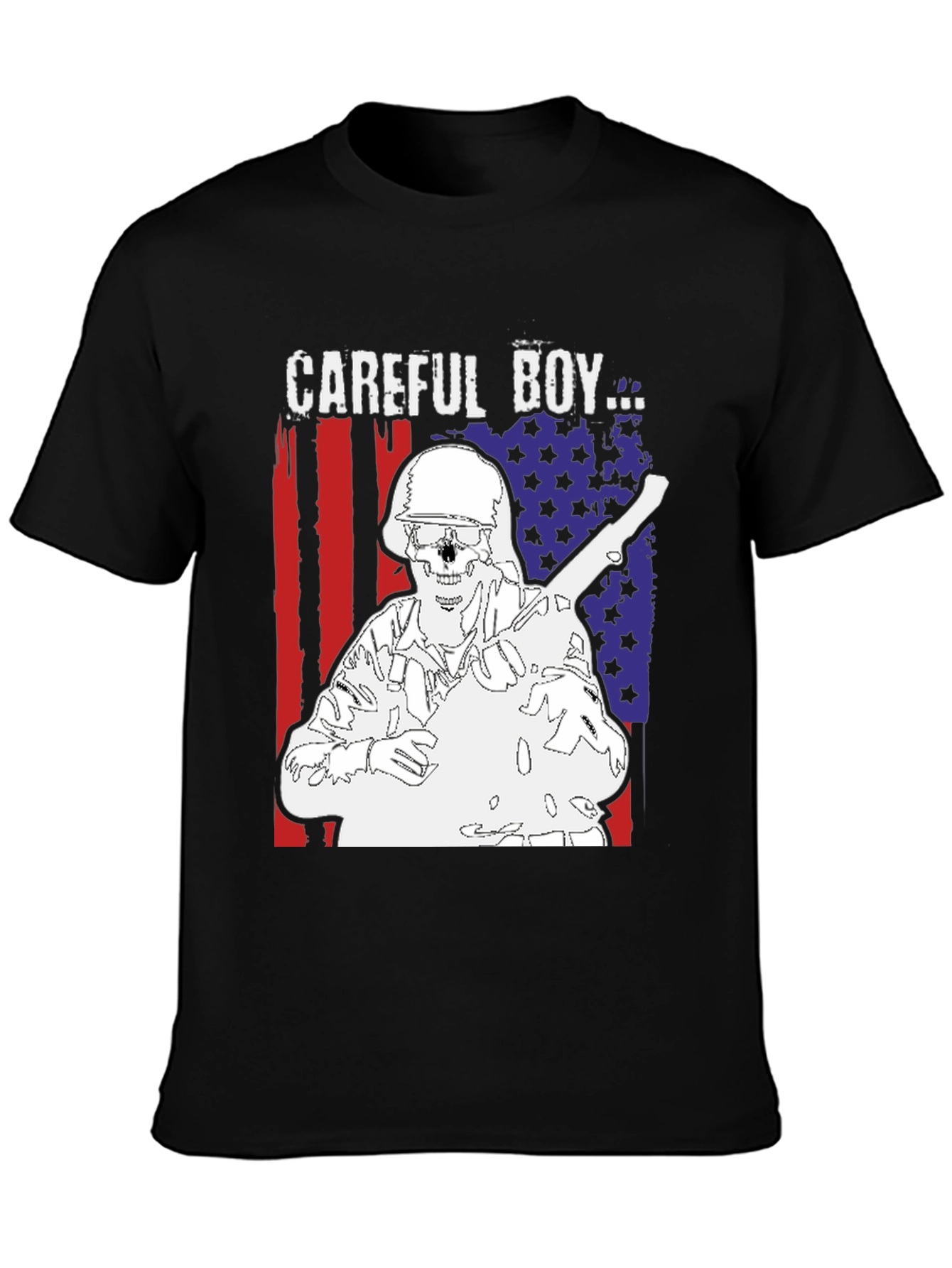 Careful Boy Graphic Print Black T-Shirt
