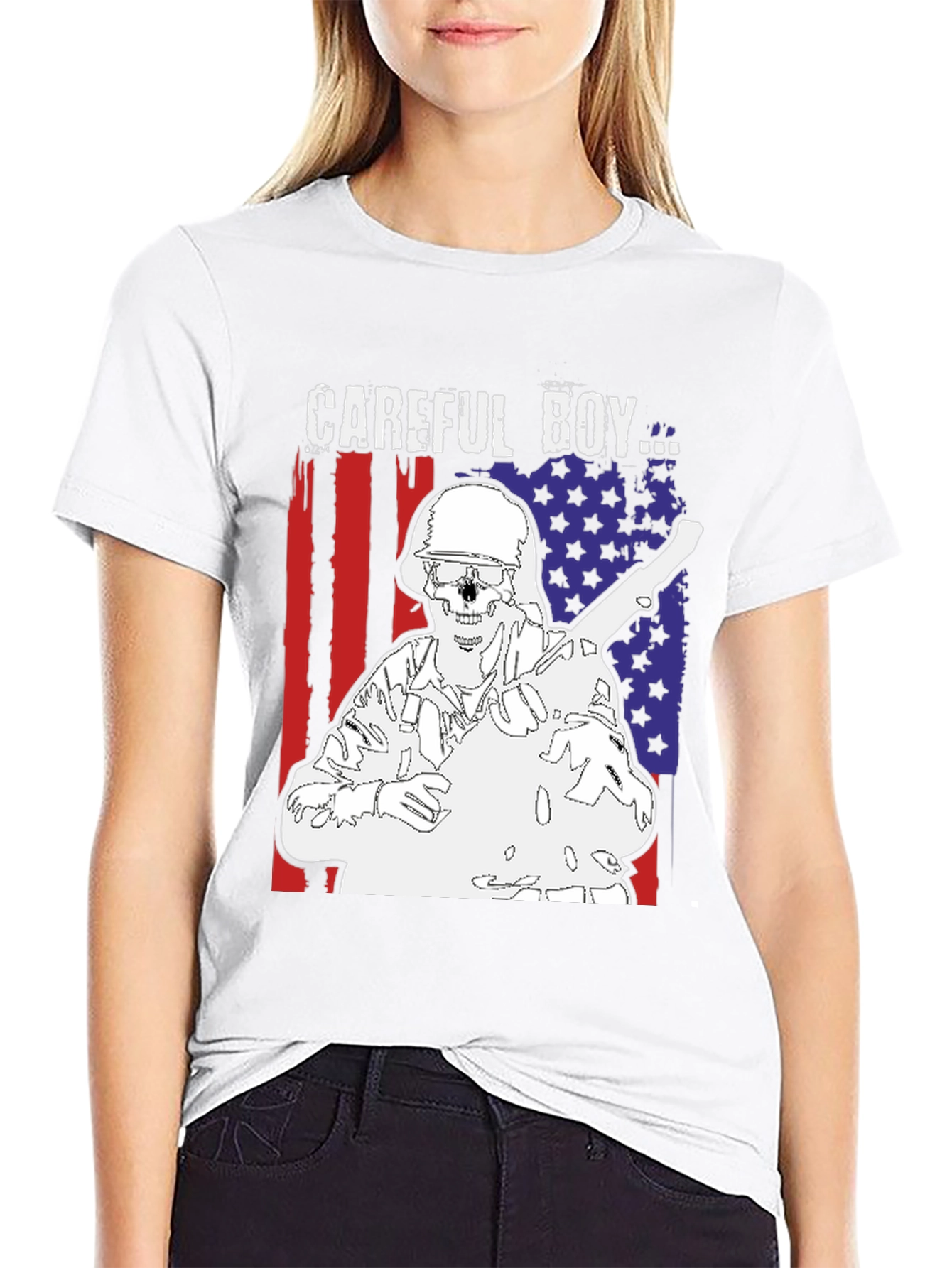Careful Boy Graphic Print Black T-Shirt
