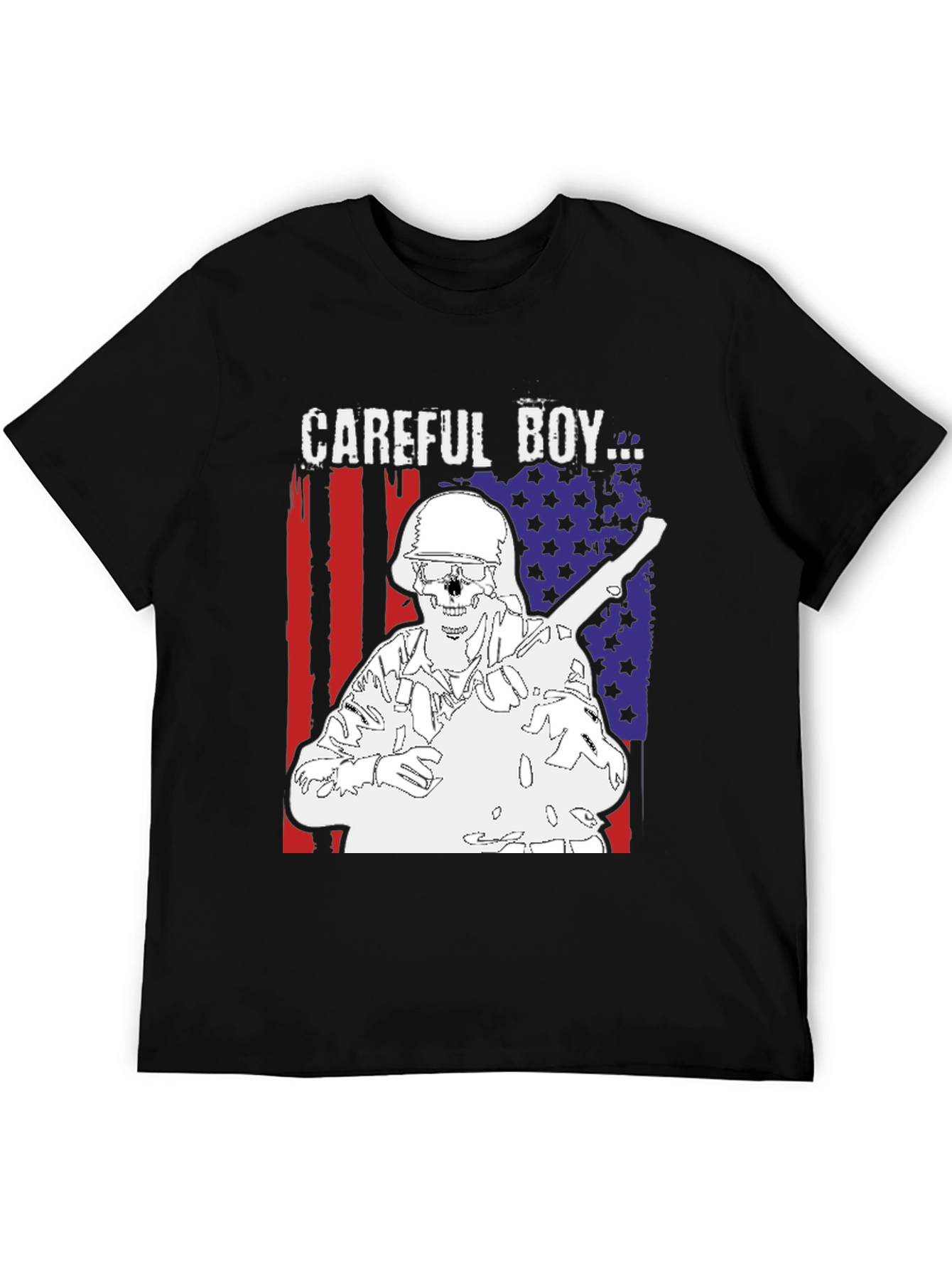 Careful Boy Graphic Print Black T-Shirt