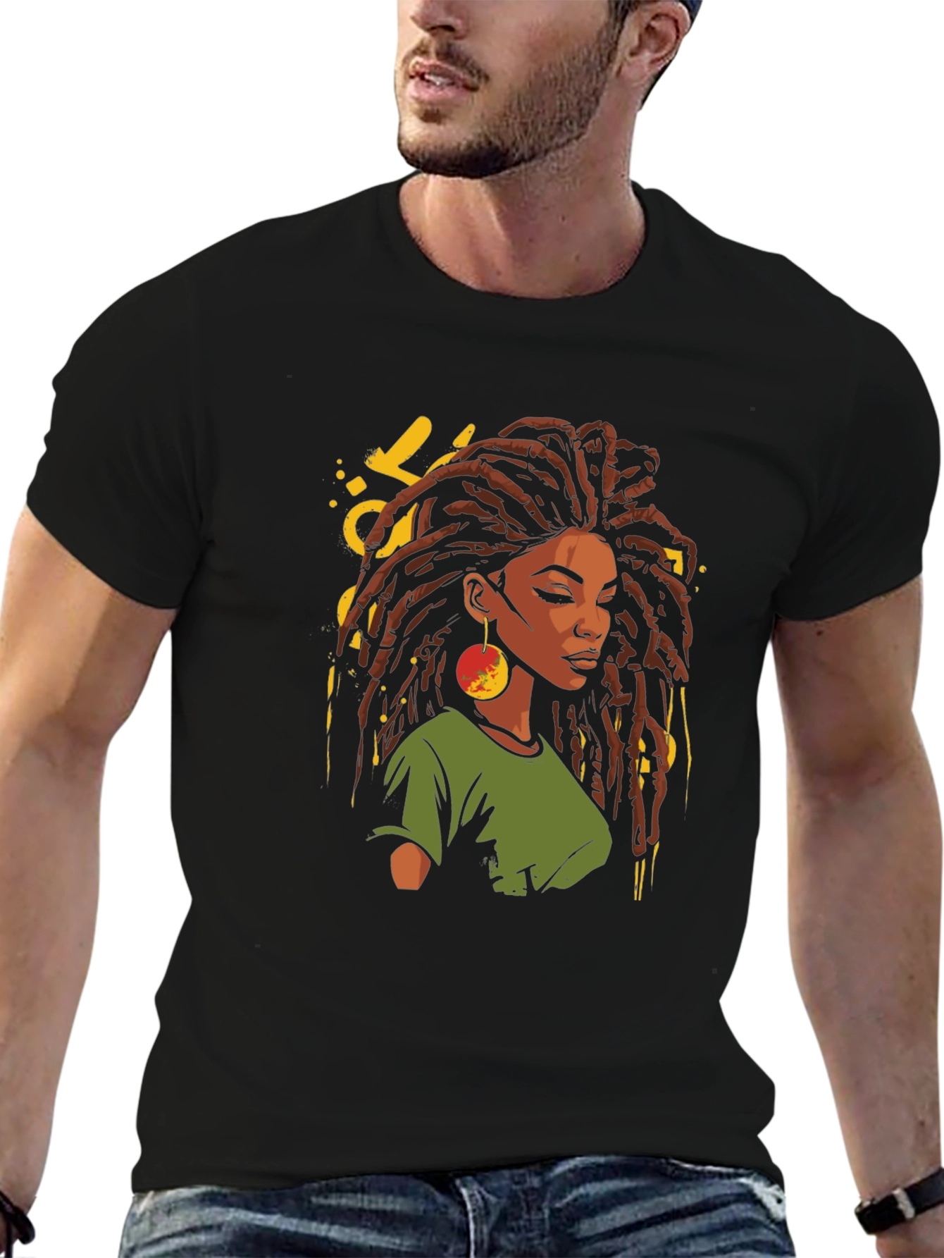 Rasta Woman Graphic T-Shirt - Black