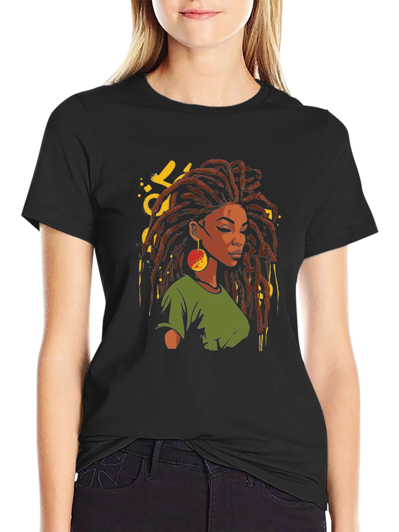 Rasta Woman Graphic T-Shirt - Black