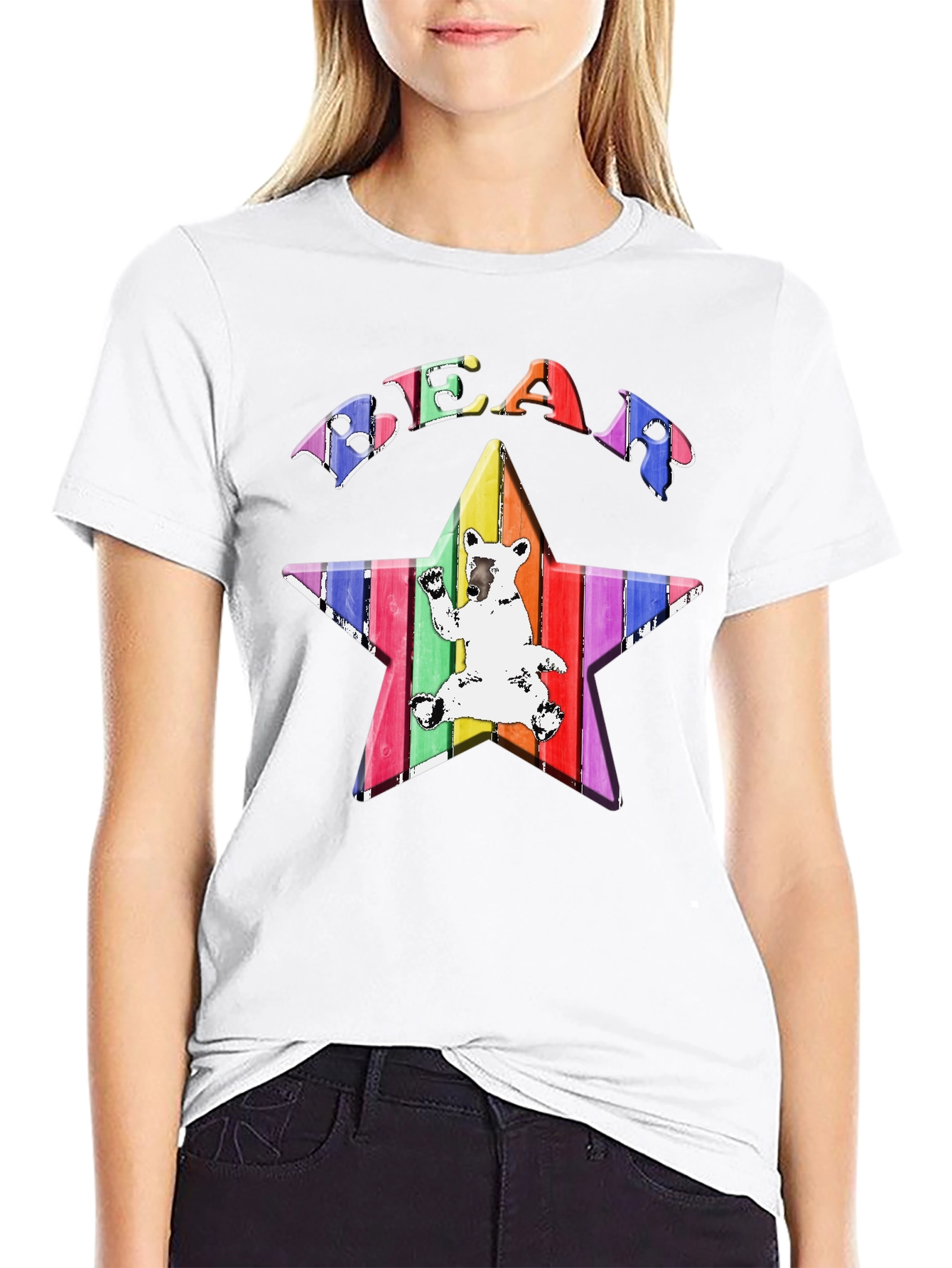 Rainbow Bear Star Graphic T-Shirt