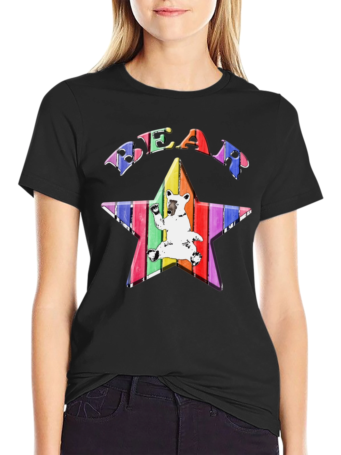 Rainbow Bear Star Graphic T-Shirt