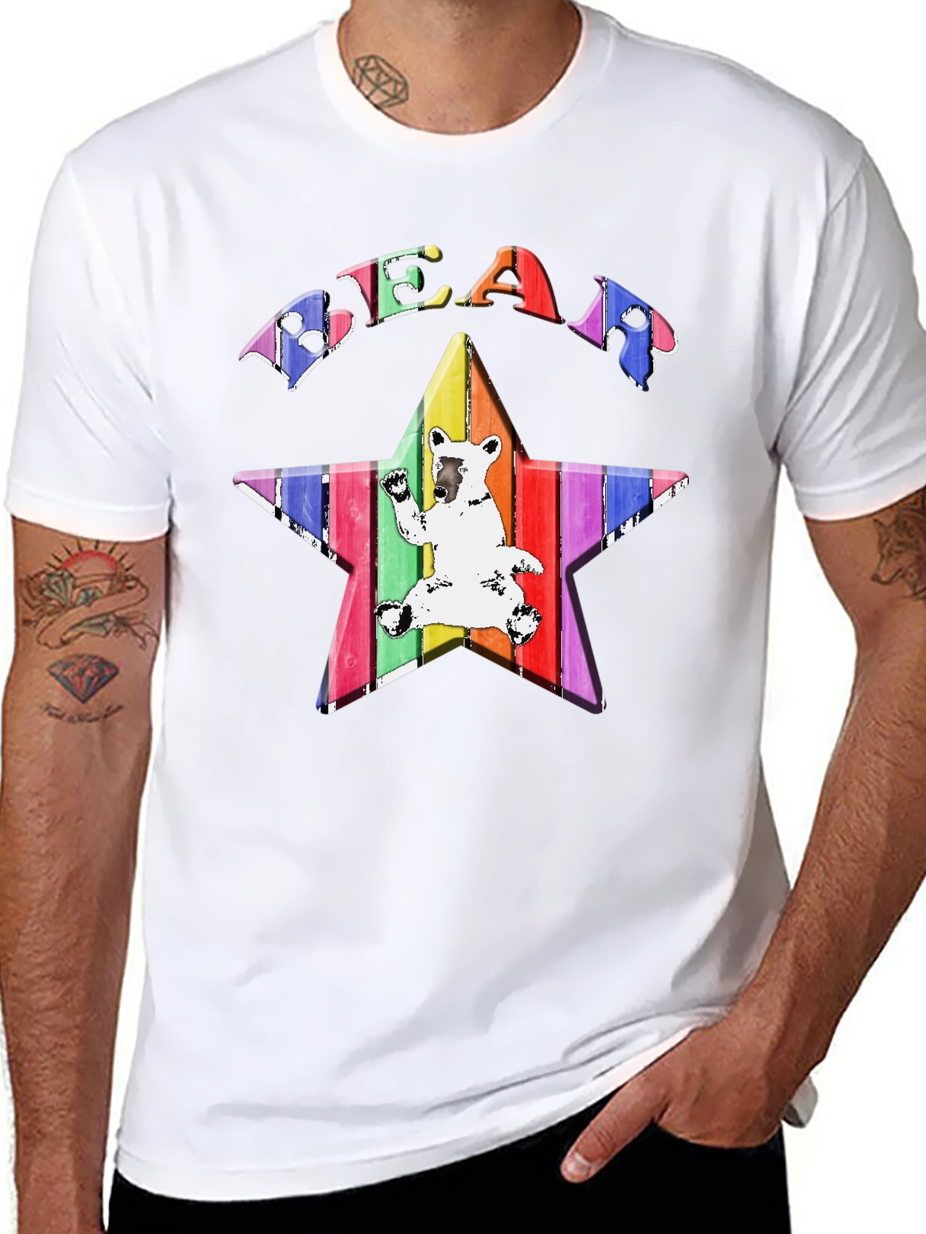 Rainbow Bear Star Graphic T-Shirt
