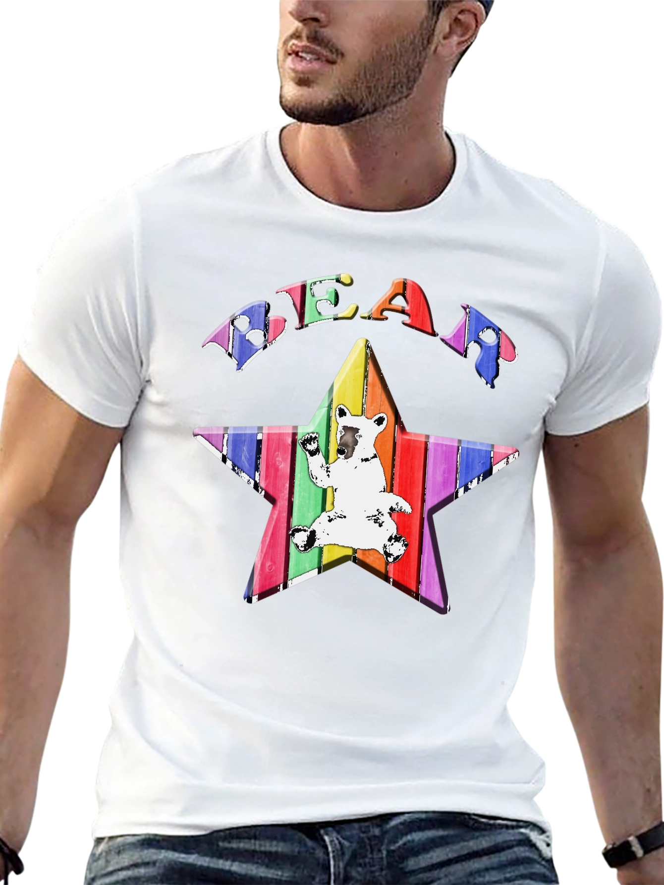 Rainbow Bear Star Graphic T-Shirt