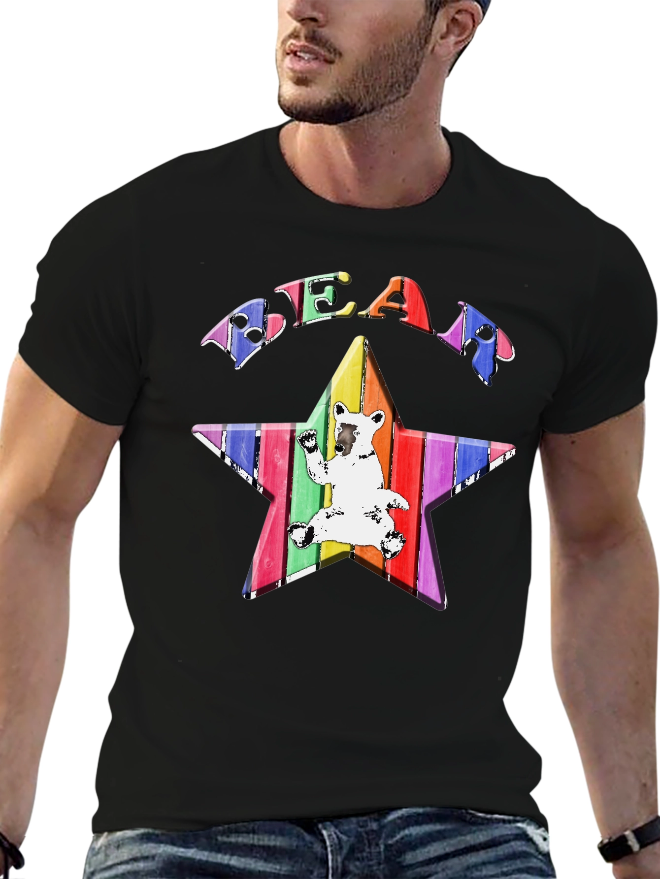 Rainbow Bear Star Graphic T-Shirt
