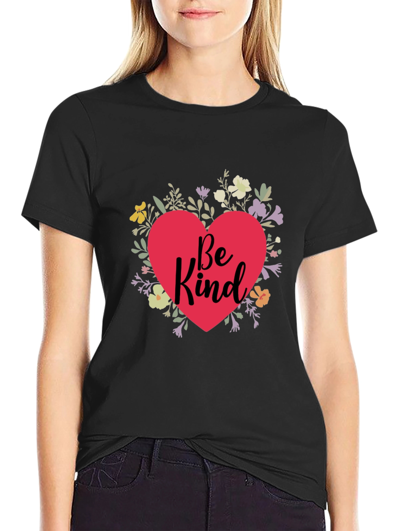 Be Kind Floral Heart Graphic T-Shirt