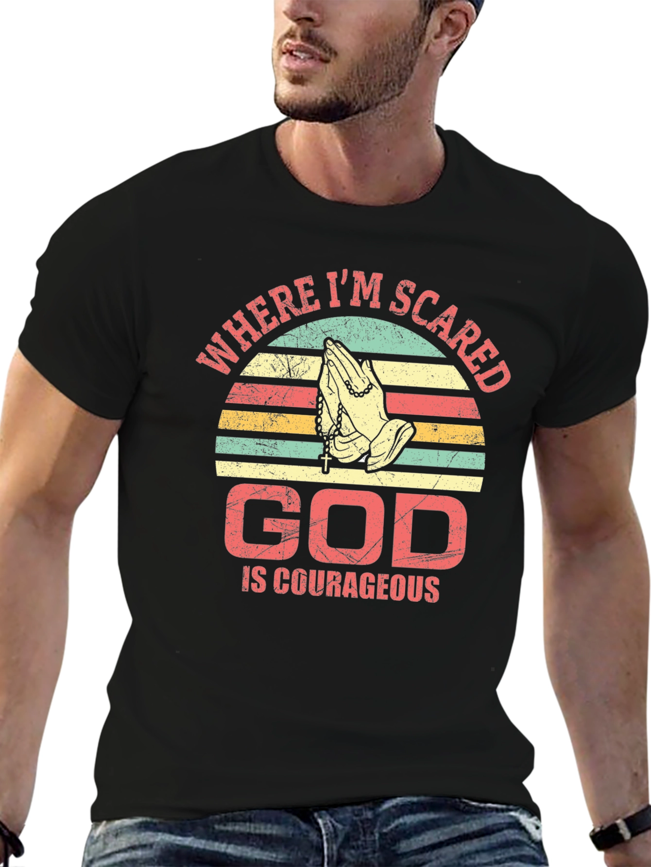 God Is Courageous T-Shirt Religious Faith Prayer Tee