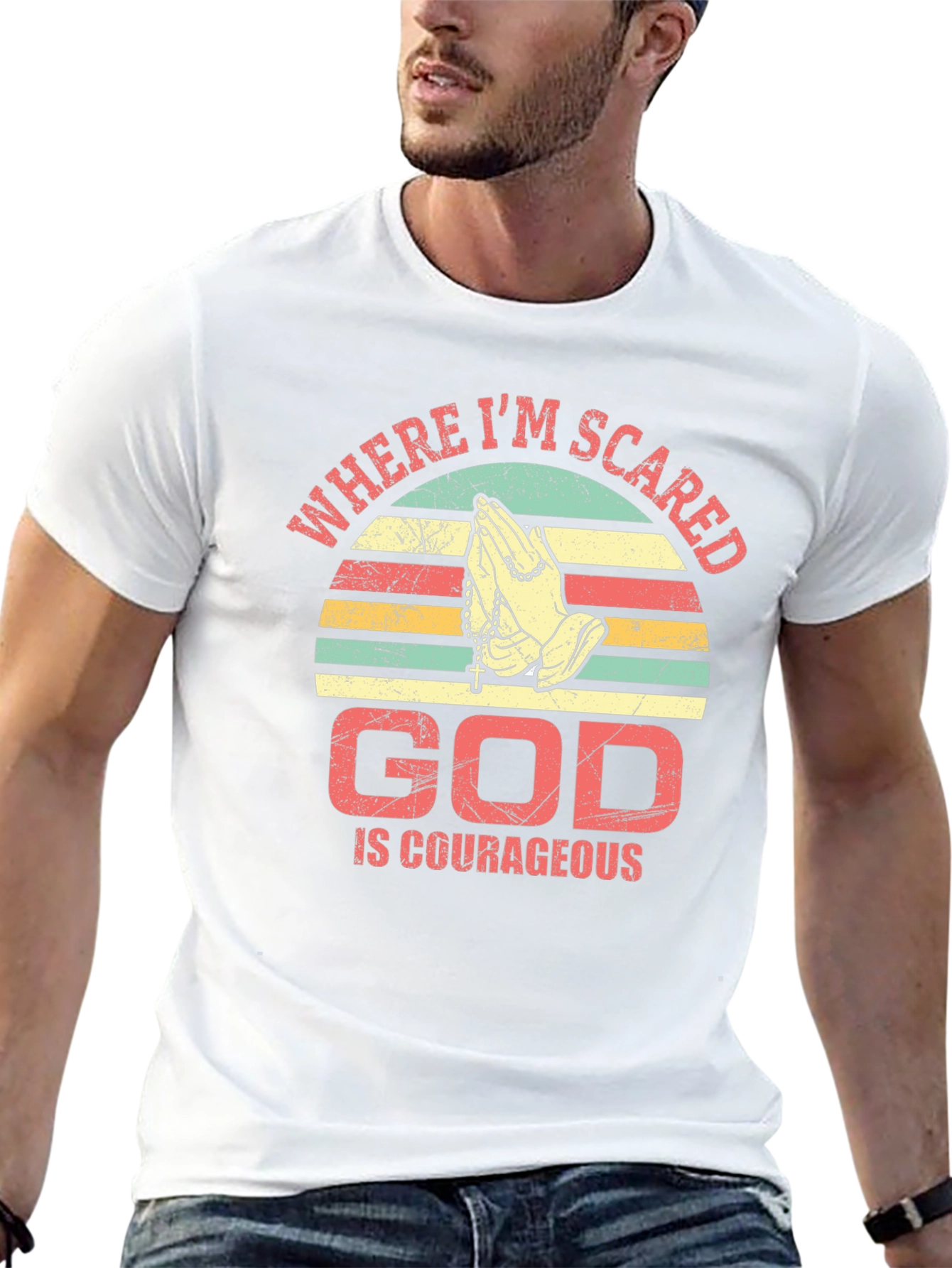 God Is Courageous T-Shirt Religious Faith Prayer Tee