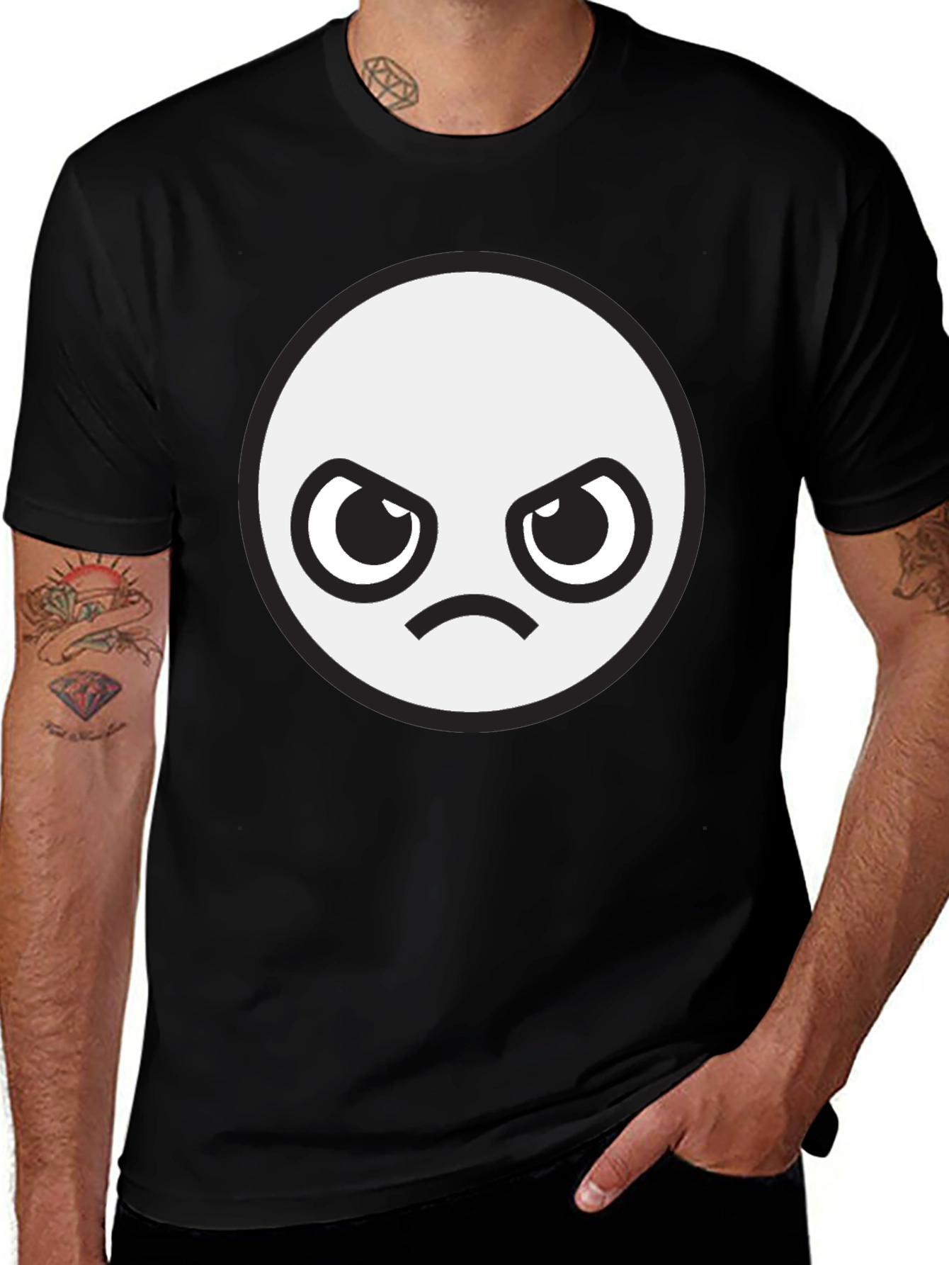 Angry Face Graphic Black T-Shirt