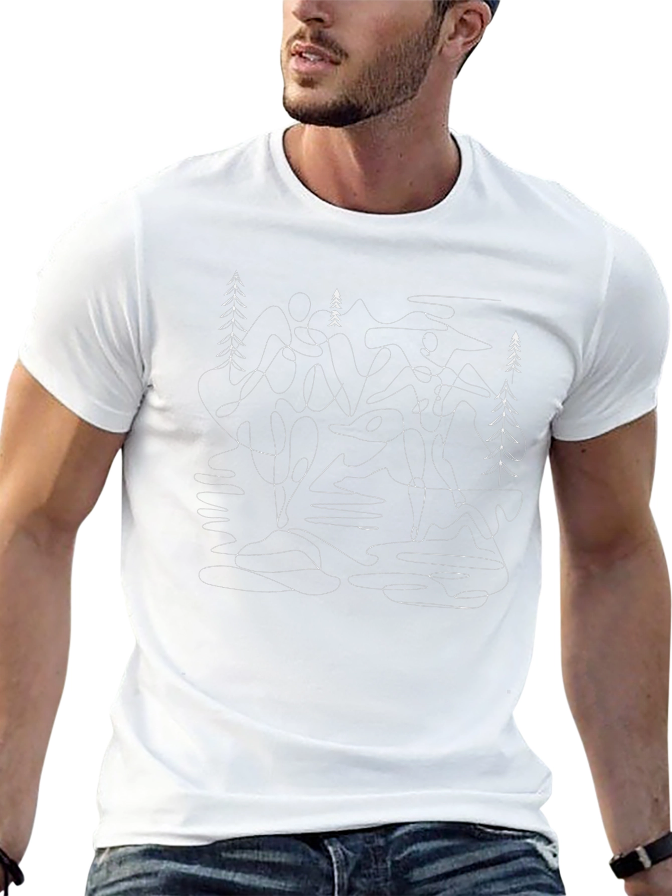 Abstract Line Art Tee - Nature Graphic Black T-Shirt
