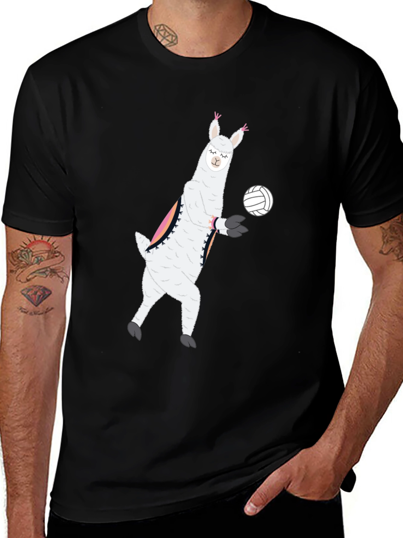 Llama Volleyball Black T-Shirt
