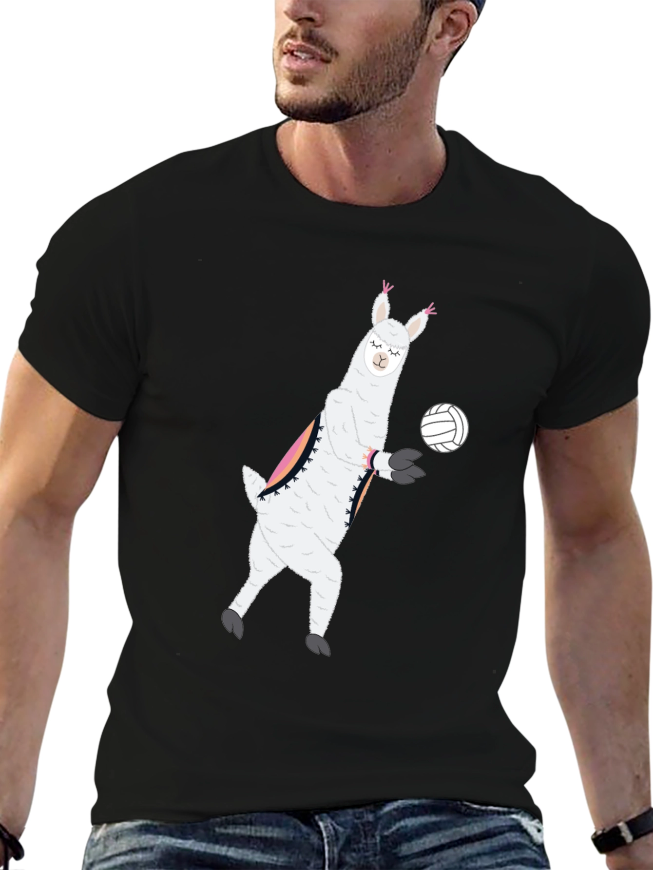 Llama Volleyball Black T-Shirt