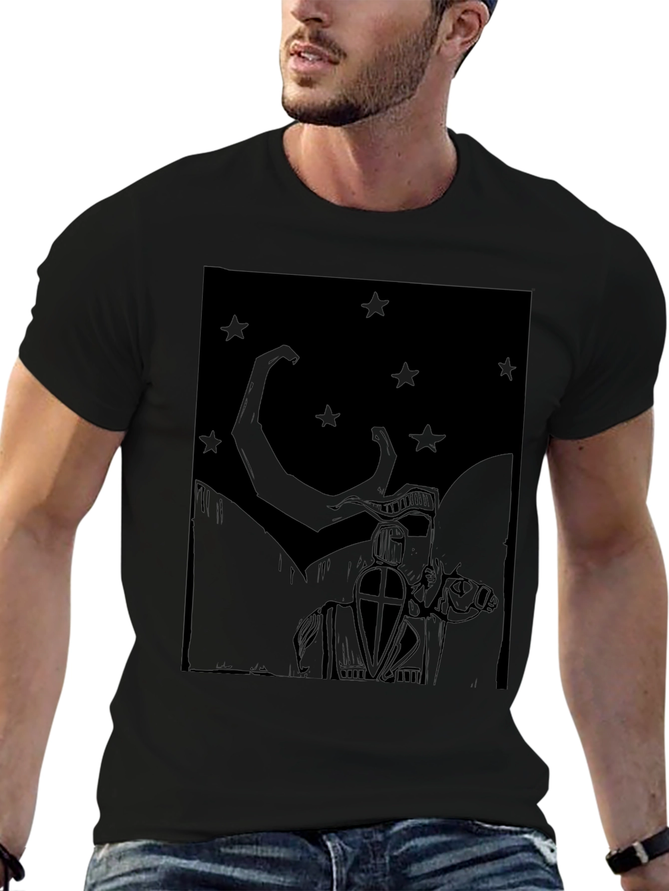 Knight & Stars Graphic Tee - Black Cotton Blend