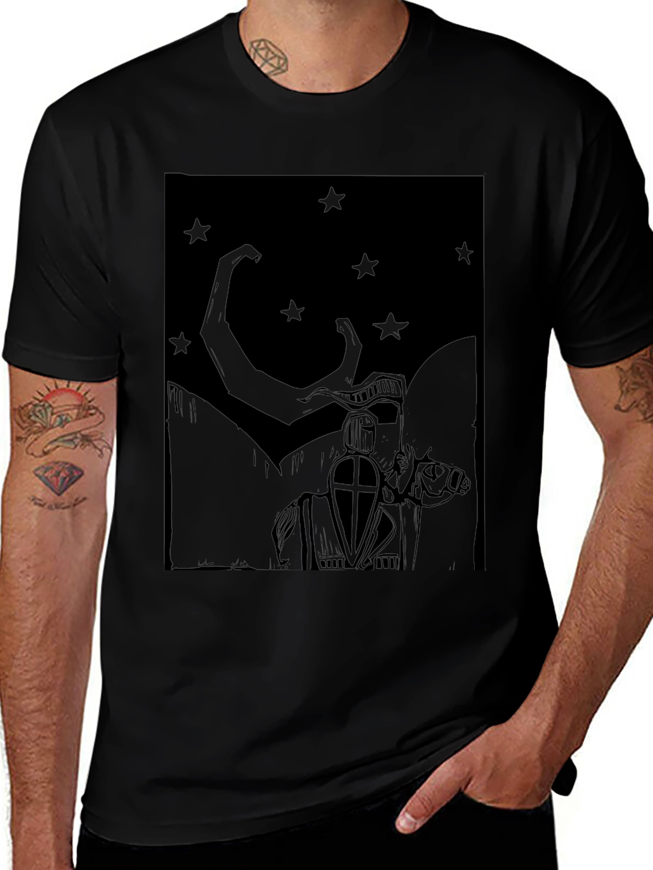 Knight & Stars Graphic Tee - Black Cotton Blend