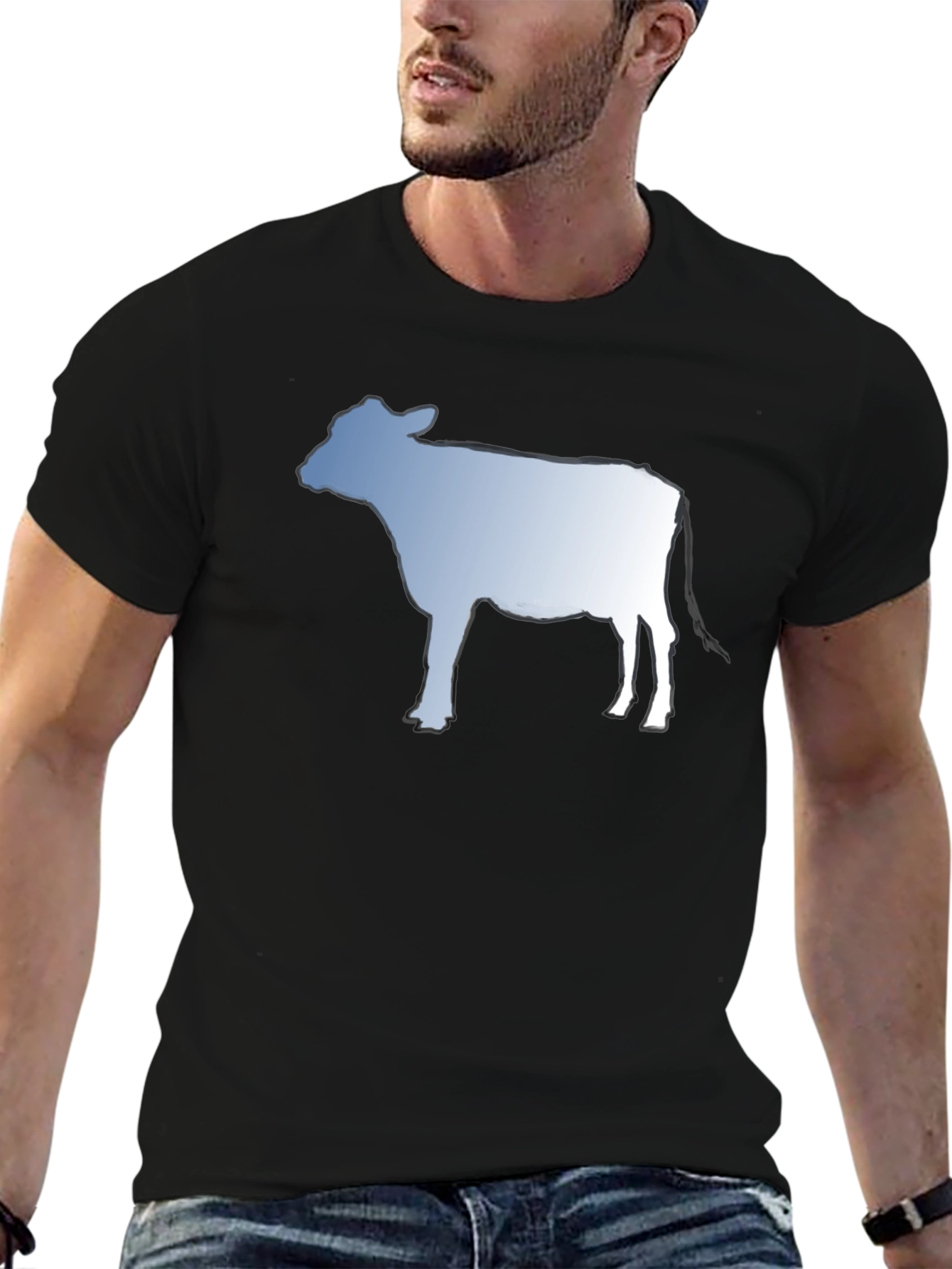 Cow Silhouette Graphic Tee - Black Cotton T-Shirt