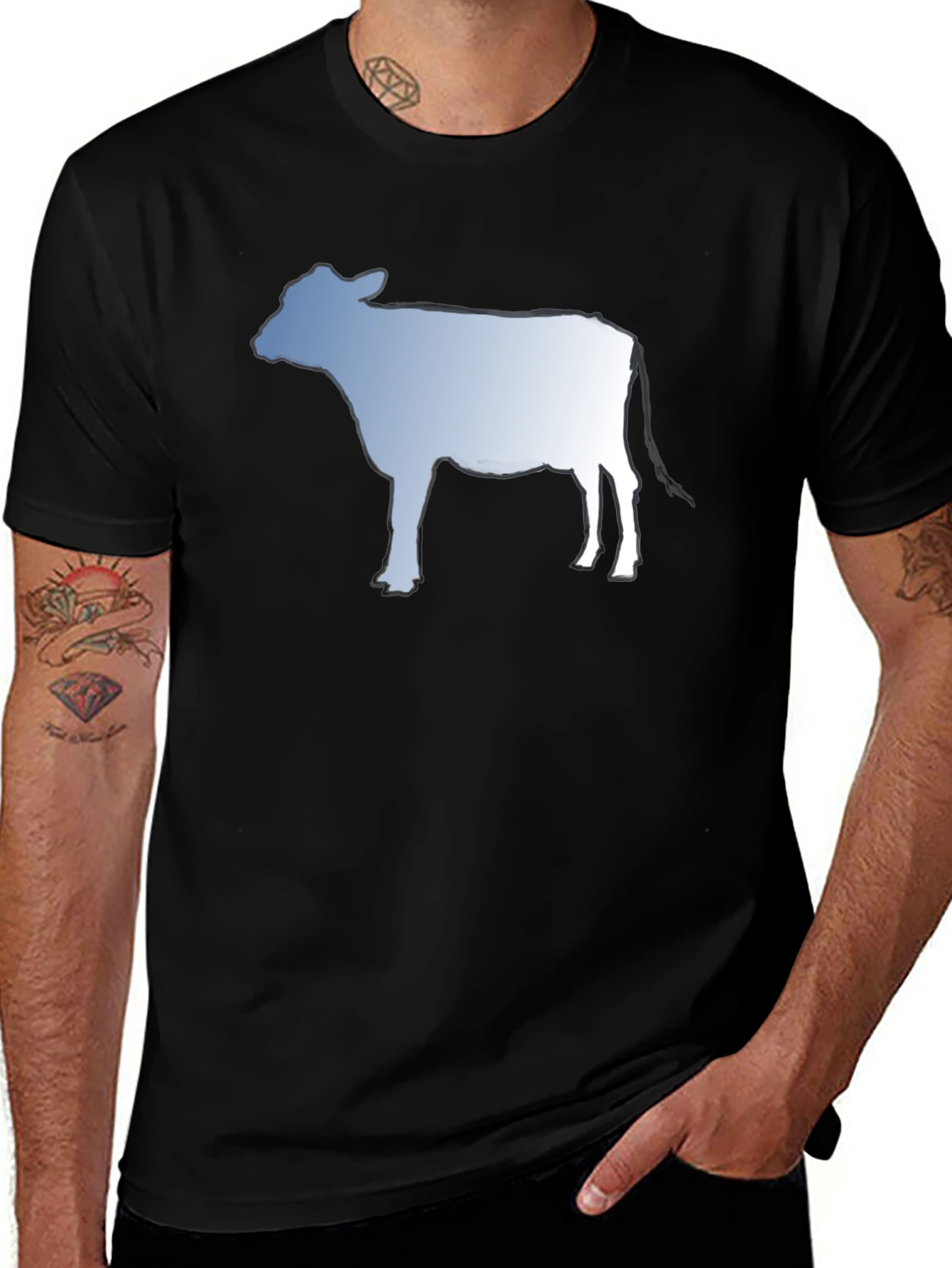 Cow Silhouette Graphic Tee - Black Cotton T-Shirt