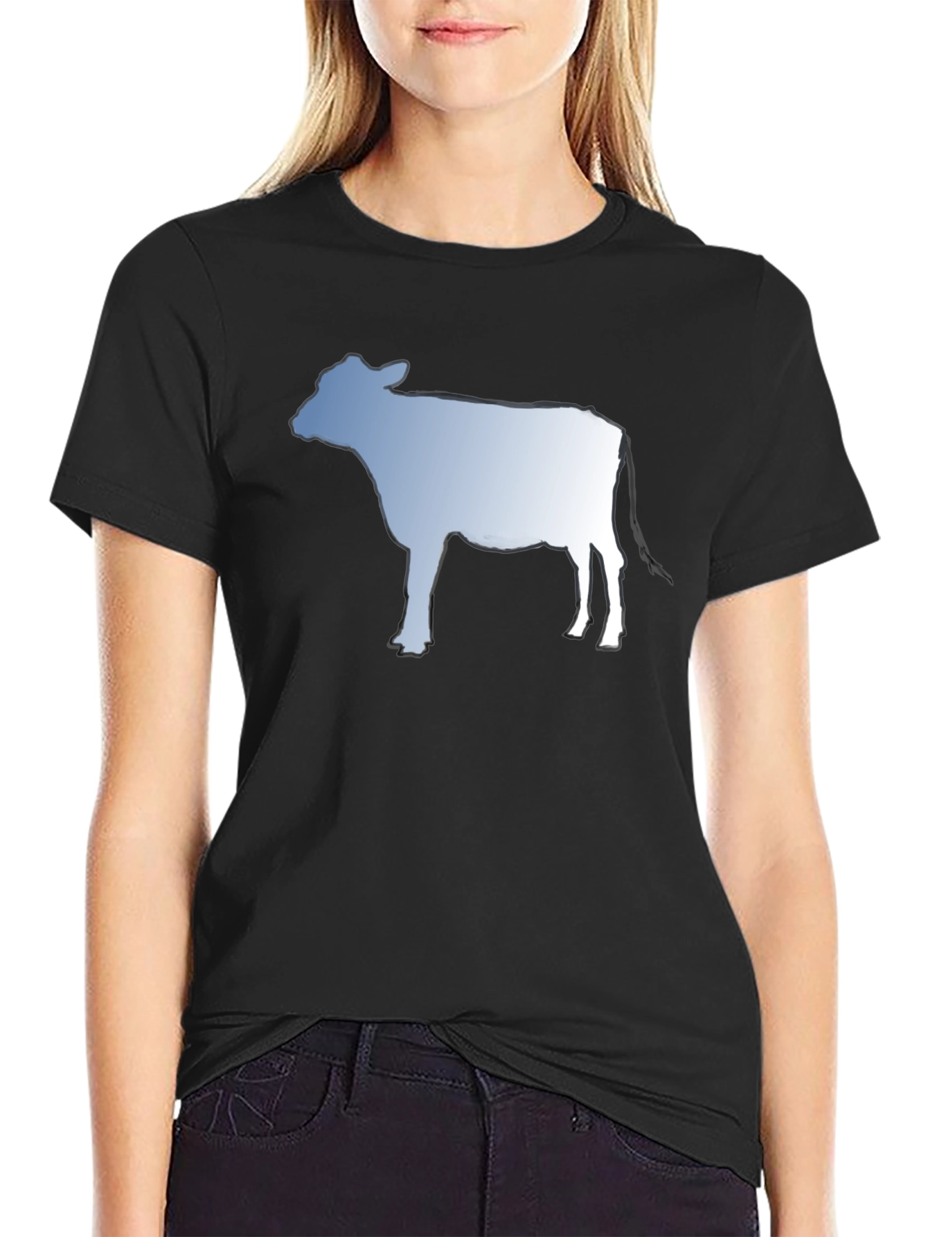 Cow Silhouette Graphic Tee - Black Cotton T-Shirt