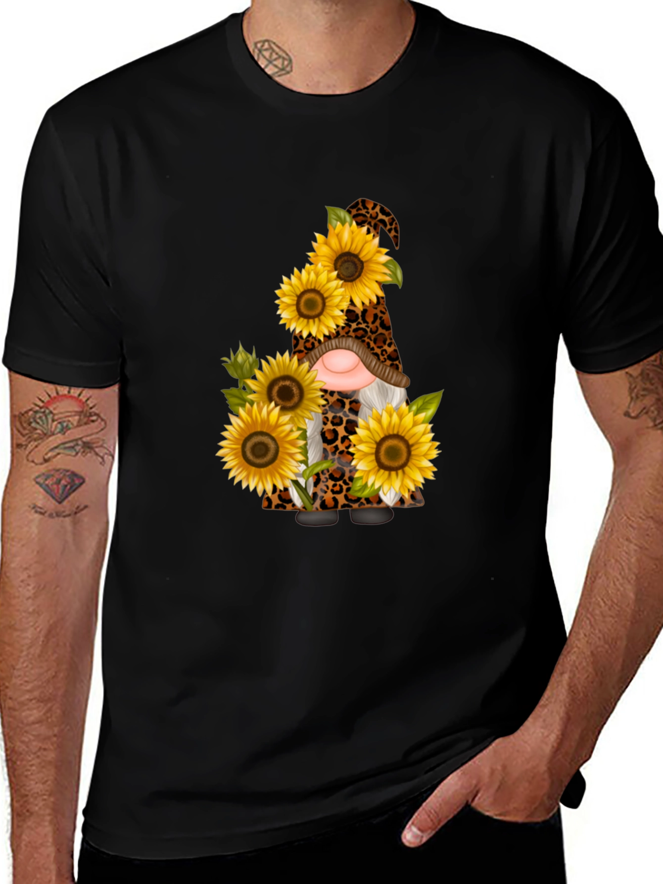 Sunflower Leopard Gnome Black Tee