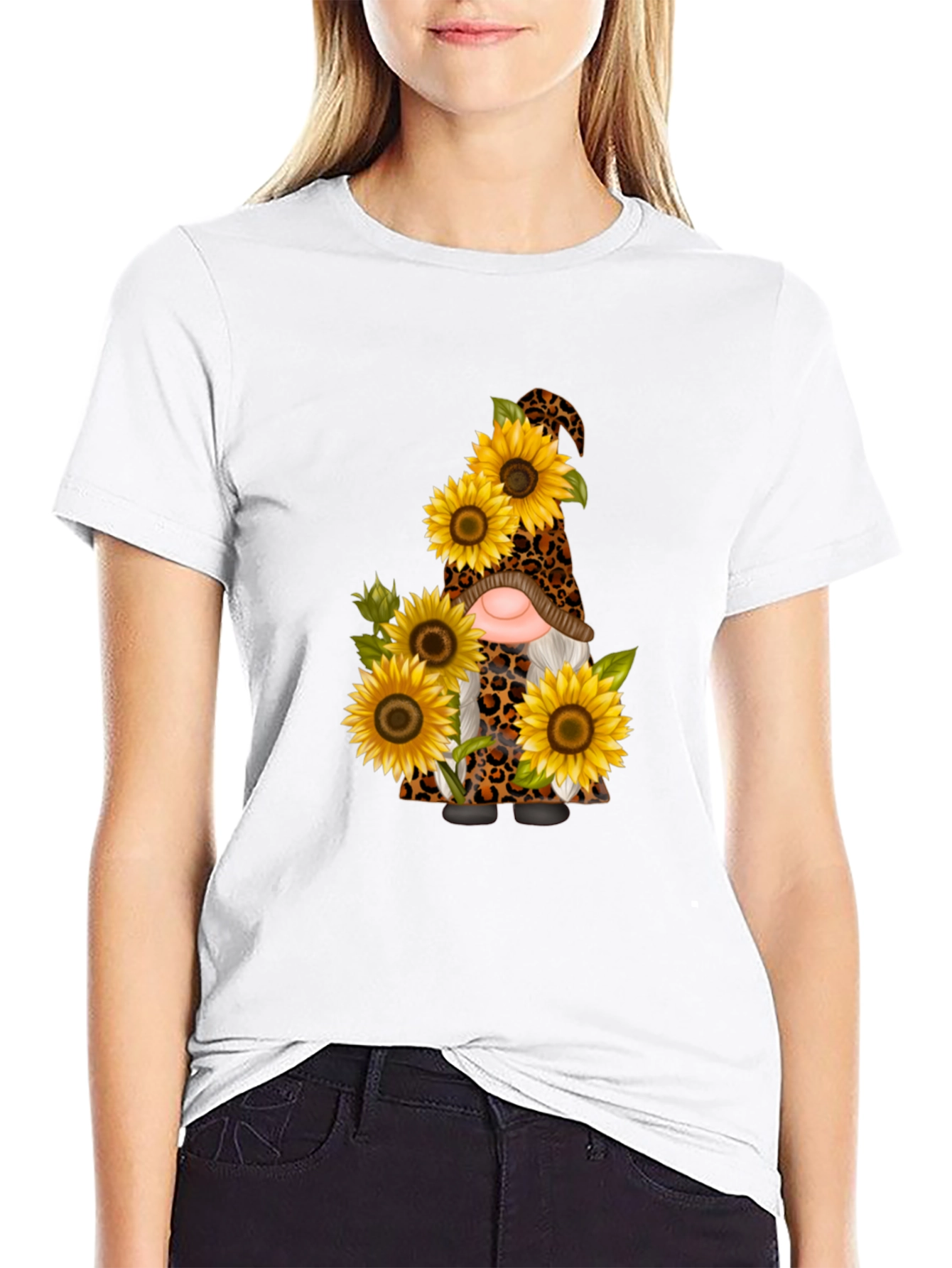 Sunflower Leopard Gnome Black Tee