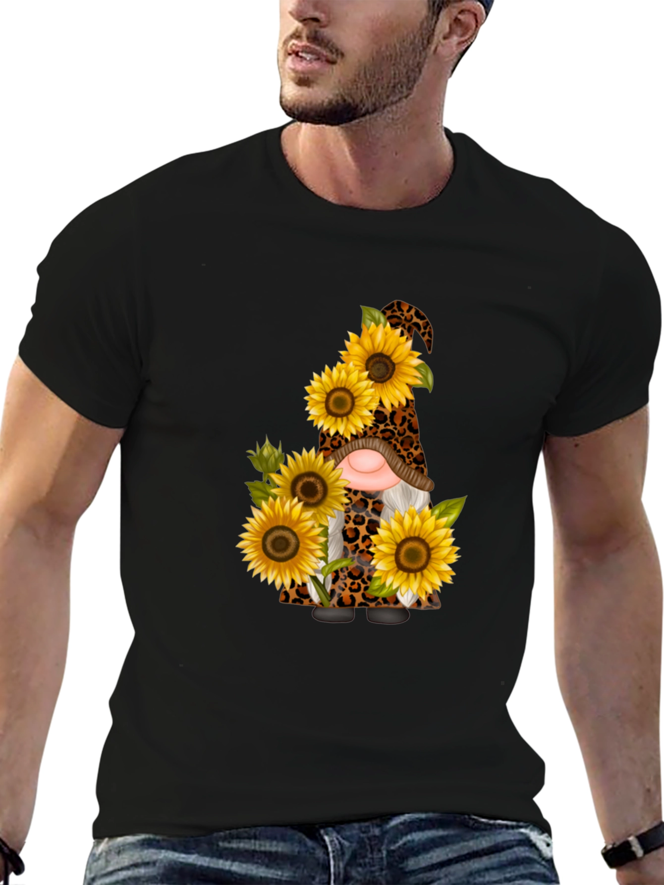Sunflower Leopard Gnome Black Tee