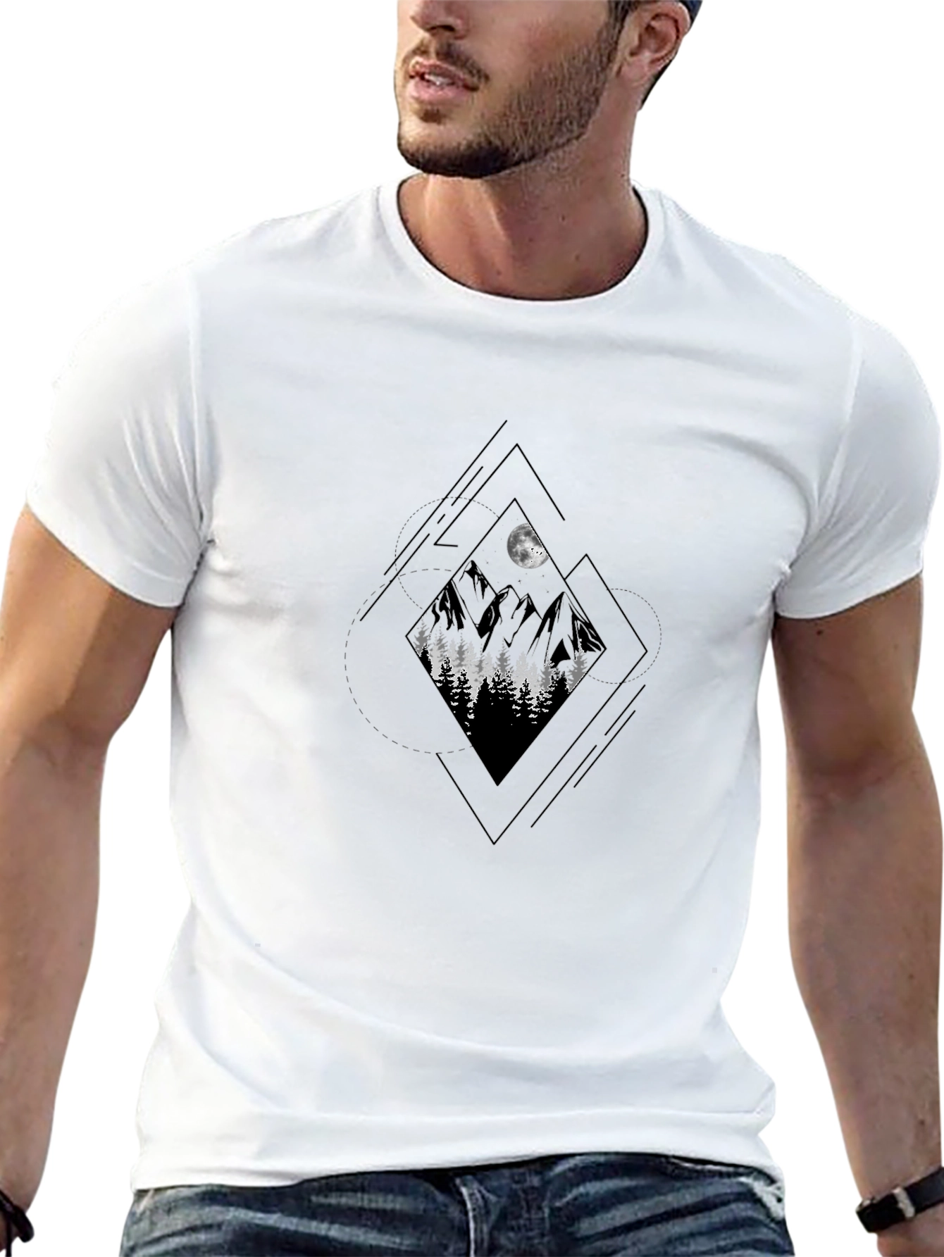 Mountain Scene Graphic Tee - Modern Black T-Shirt