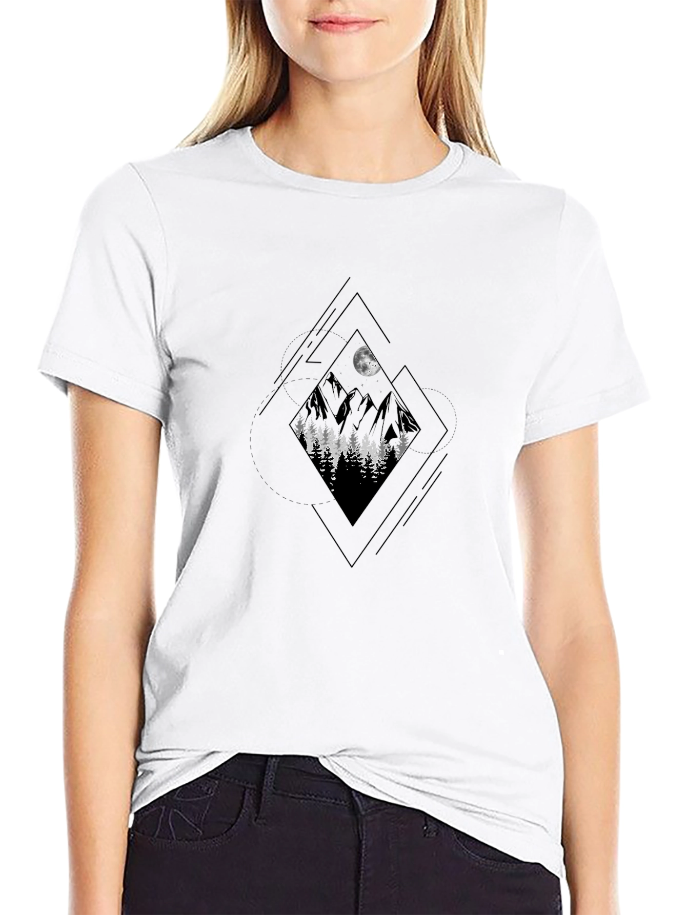 Mountain Scene Graphic Tee - Modern Black T-Shirt