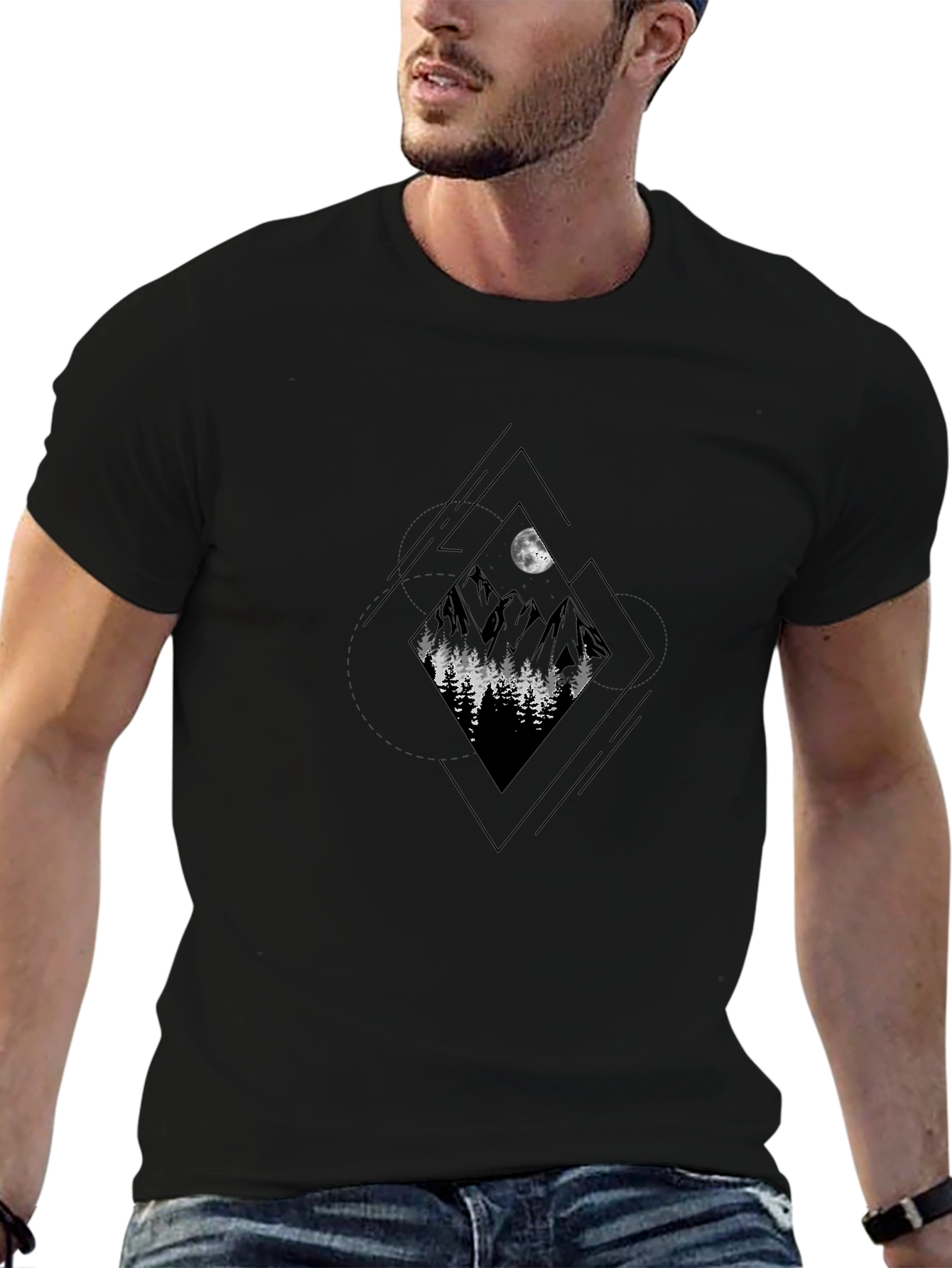 Mountain Scene Graphic Tee - Modern Black T-Shirt