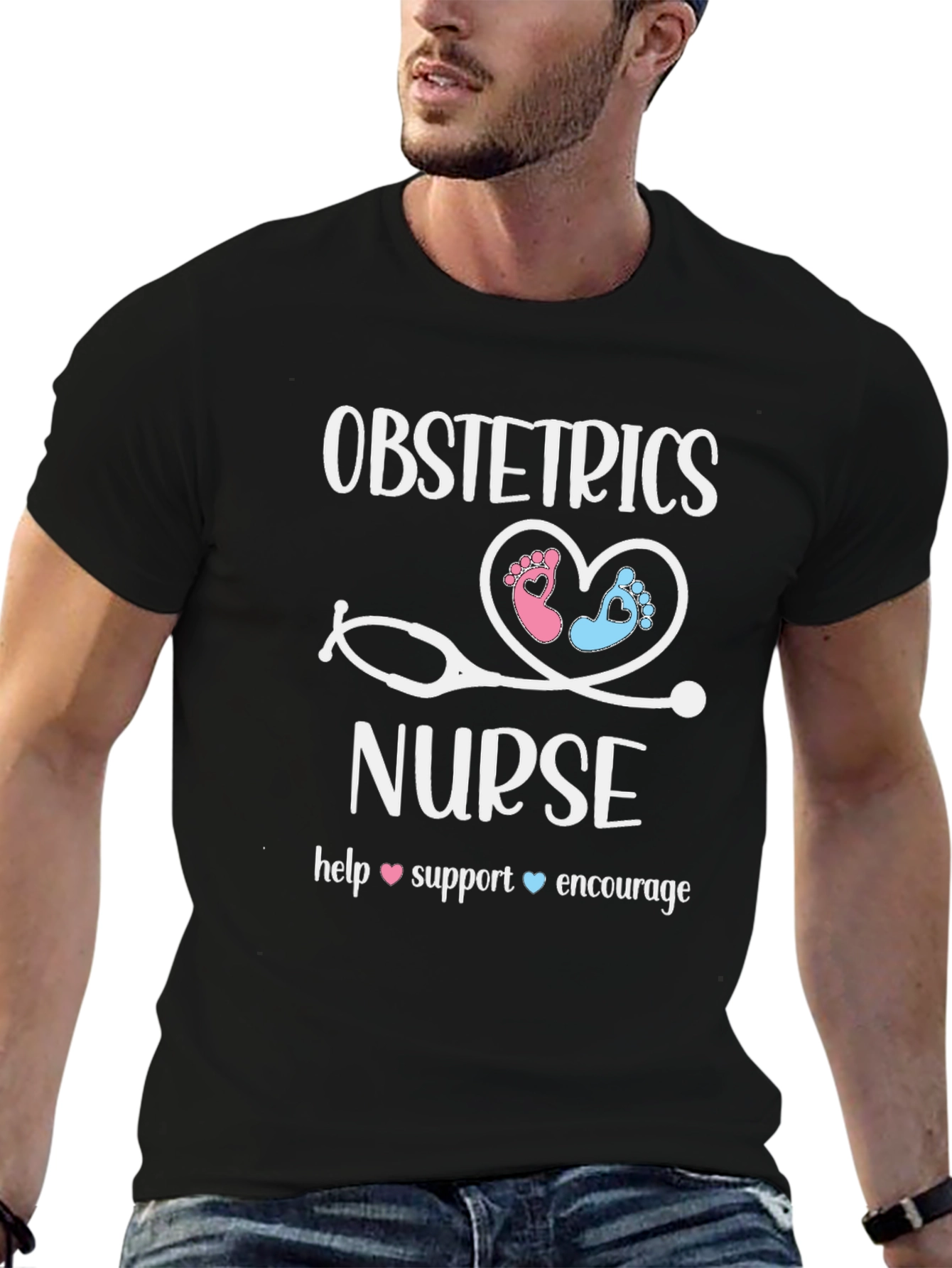 Obstetrics Nurse T-Shirt: Heart & Stethoscope Design