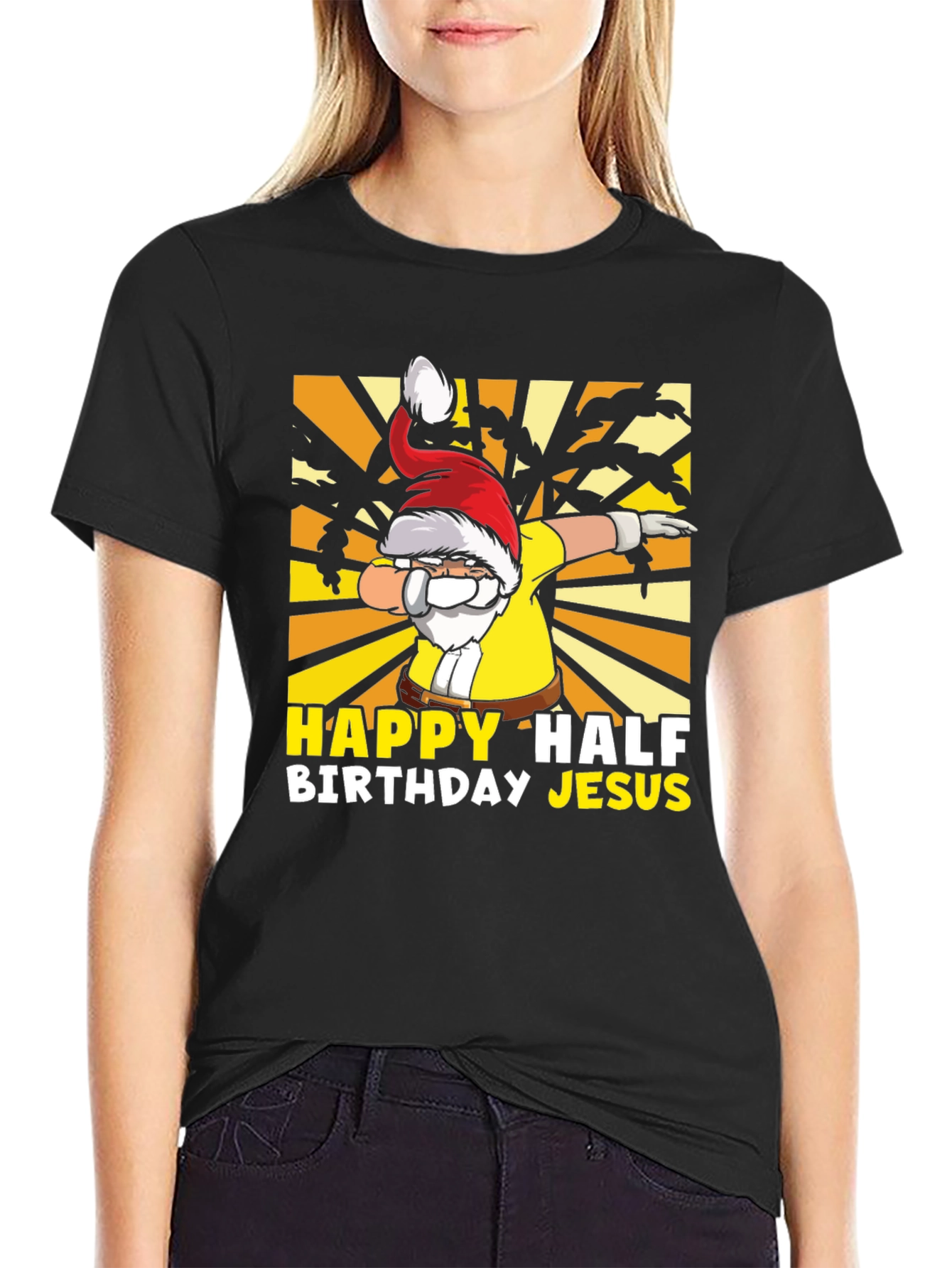 Happy Half Birthday Jesus Dabbing Santa T-Shirt
