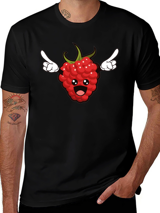 Funny Raspberry Cartoon Graphic T-Shirt - Black