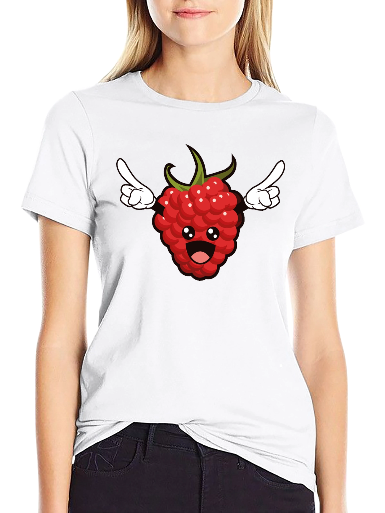 Funny Raspberry Cartoon Graphic T-Shirt - Black